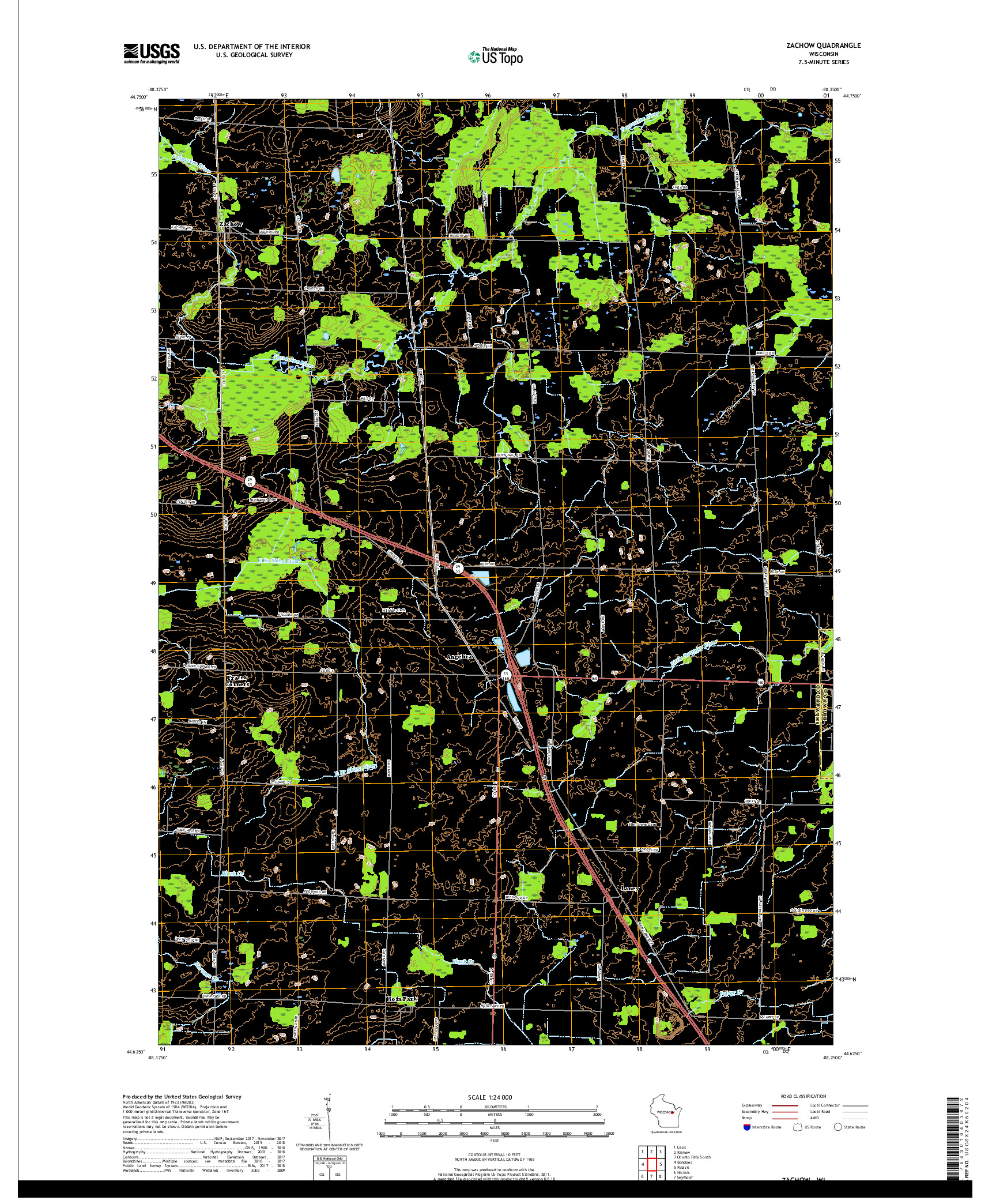 USGS US TOPO 7.5-MINUTE MAP FOR ZACHOW, WI 2018