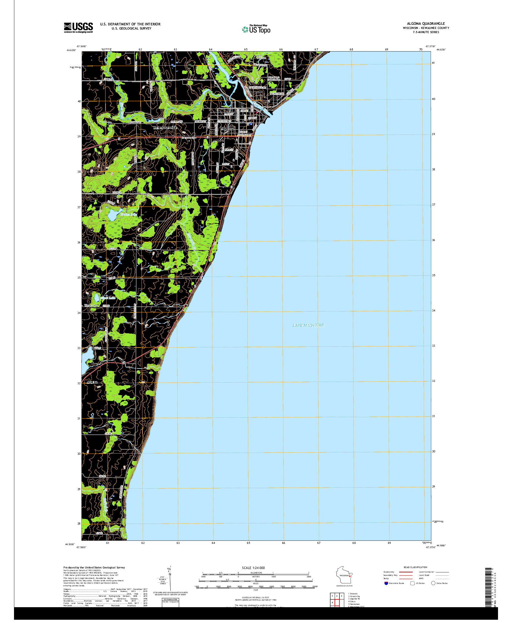 USGS US TOPO 7.5-MINUTE MAP FOR ALGOMA, WI 2018