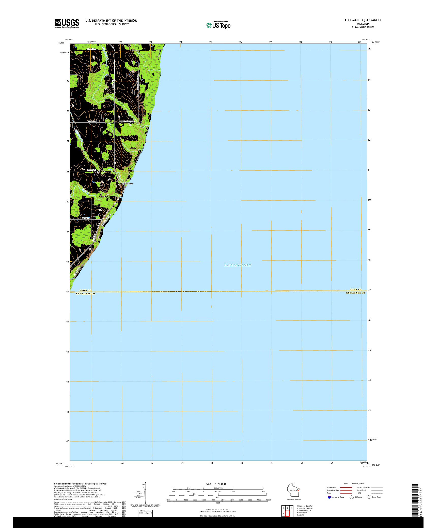 USGS US TOPO 7.5-MINUTE MAP FOR ALGOMA NE, WI 2018