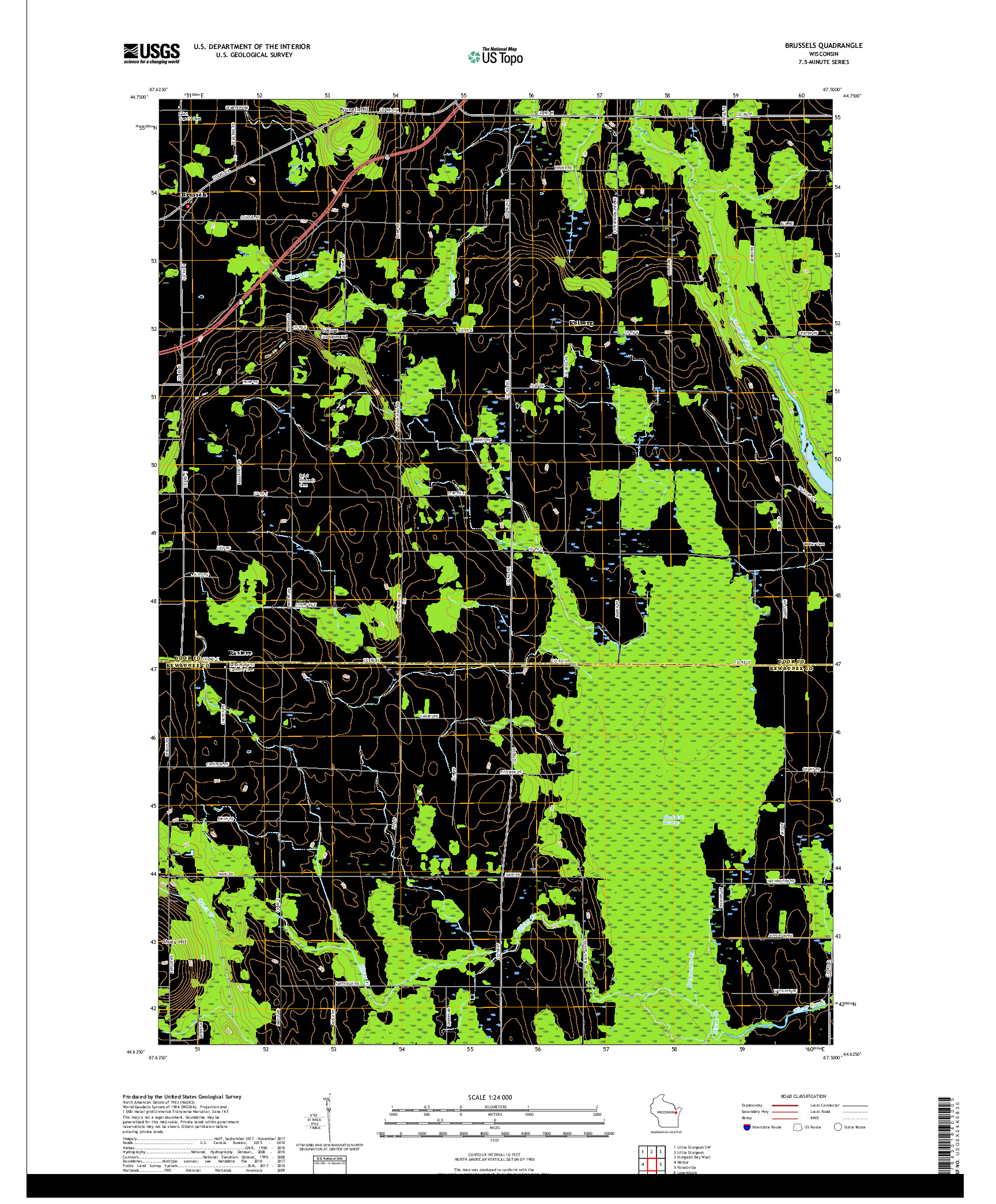 USGS US TOPO 7.5-MINUTE MAP FOR BRUSSELS, WI 2018