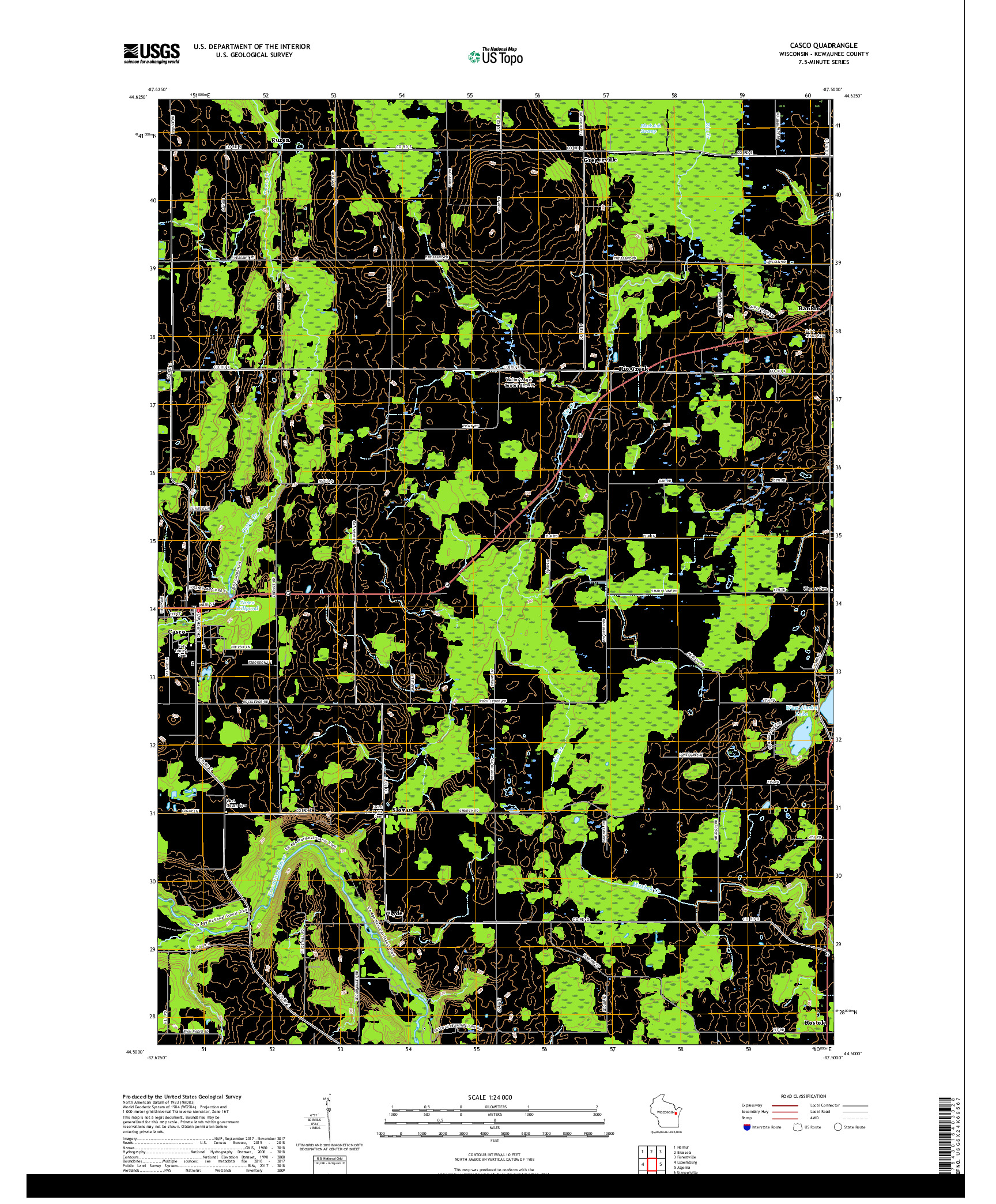 USGS US TOPO 7.5-MINUTE MAP FOR CASCO, WI 2018