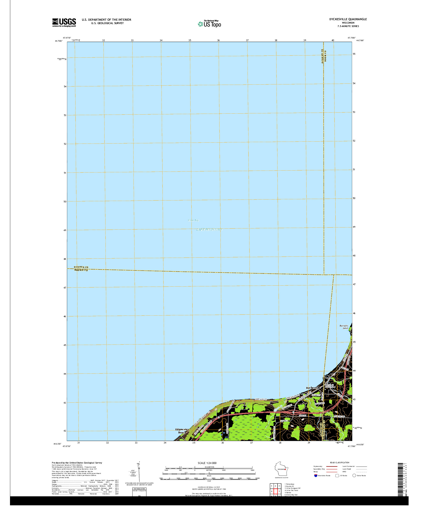 USGS US TOPO 7.5-MINUTE MAP FOR DYCKESVILLE, WI 2018