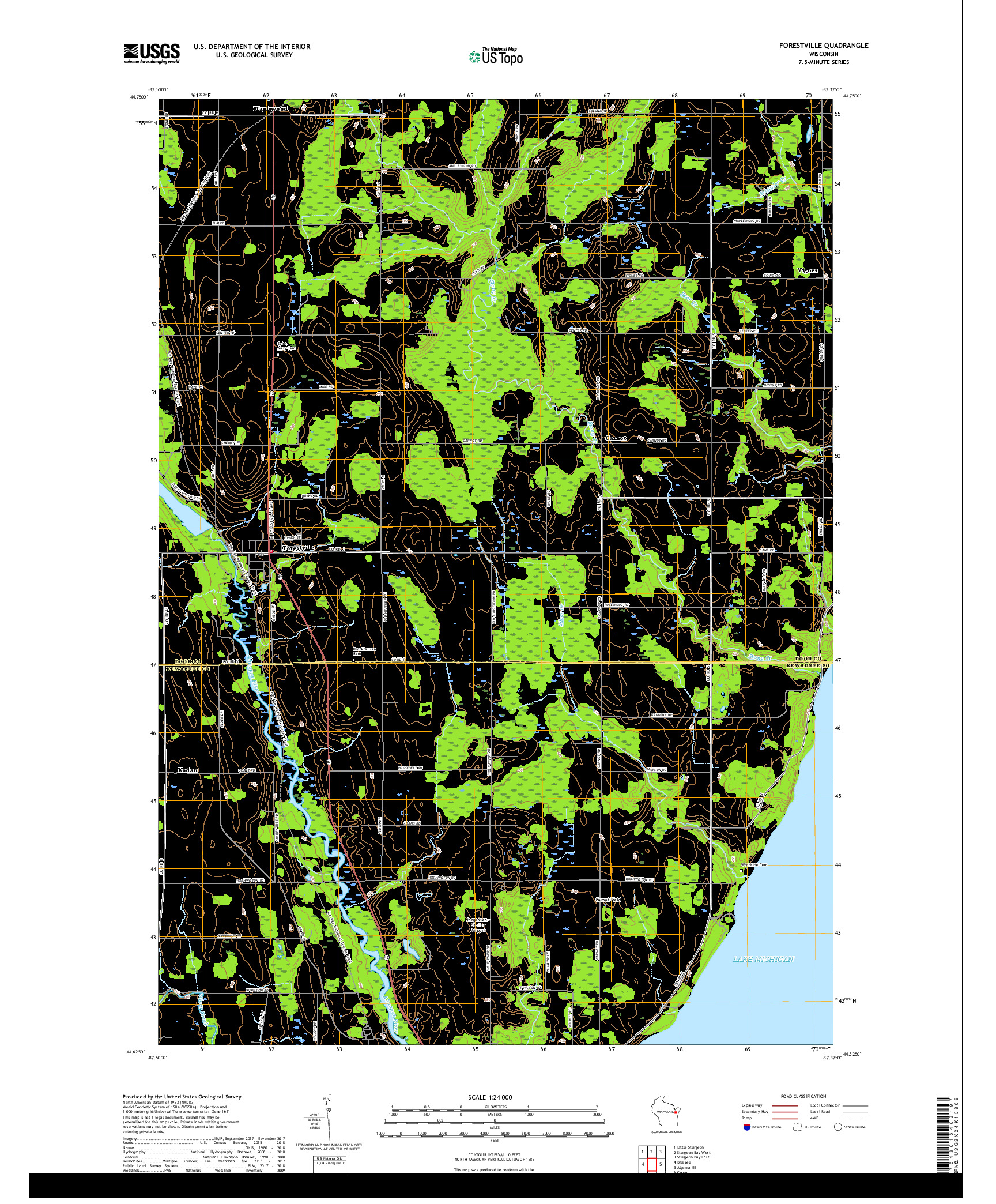 USGS US TOPO 7.5-MINUTE MAP FOR FORESTVILLE, WI 2018