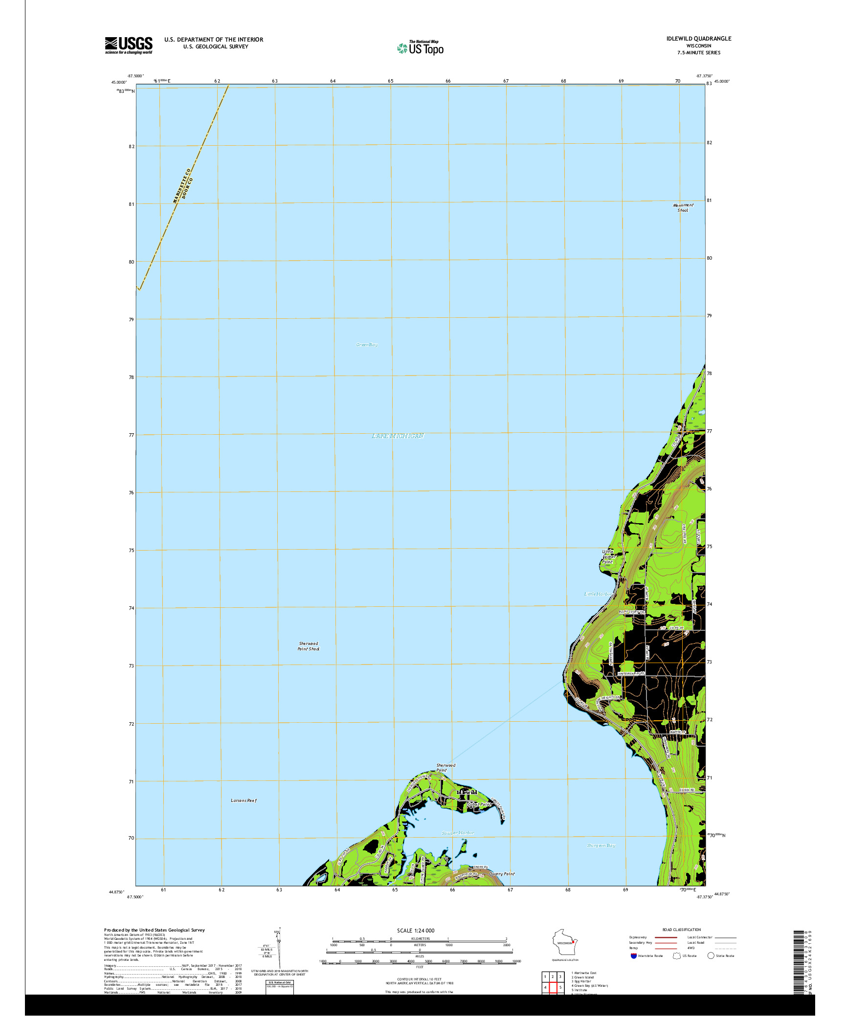 USGS US TOPO 7.5-MINUTE MAP FOR IDLEWILD, WI 2018