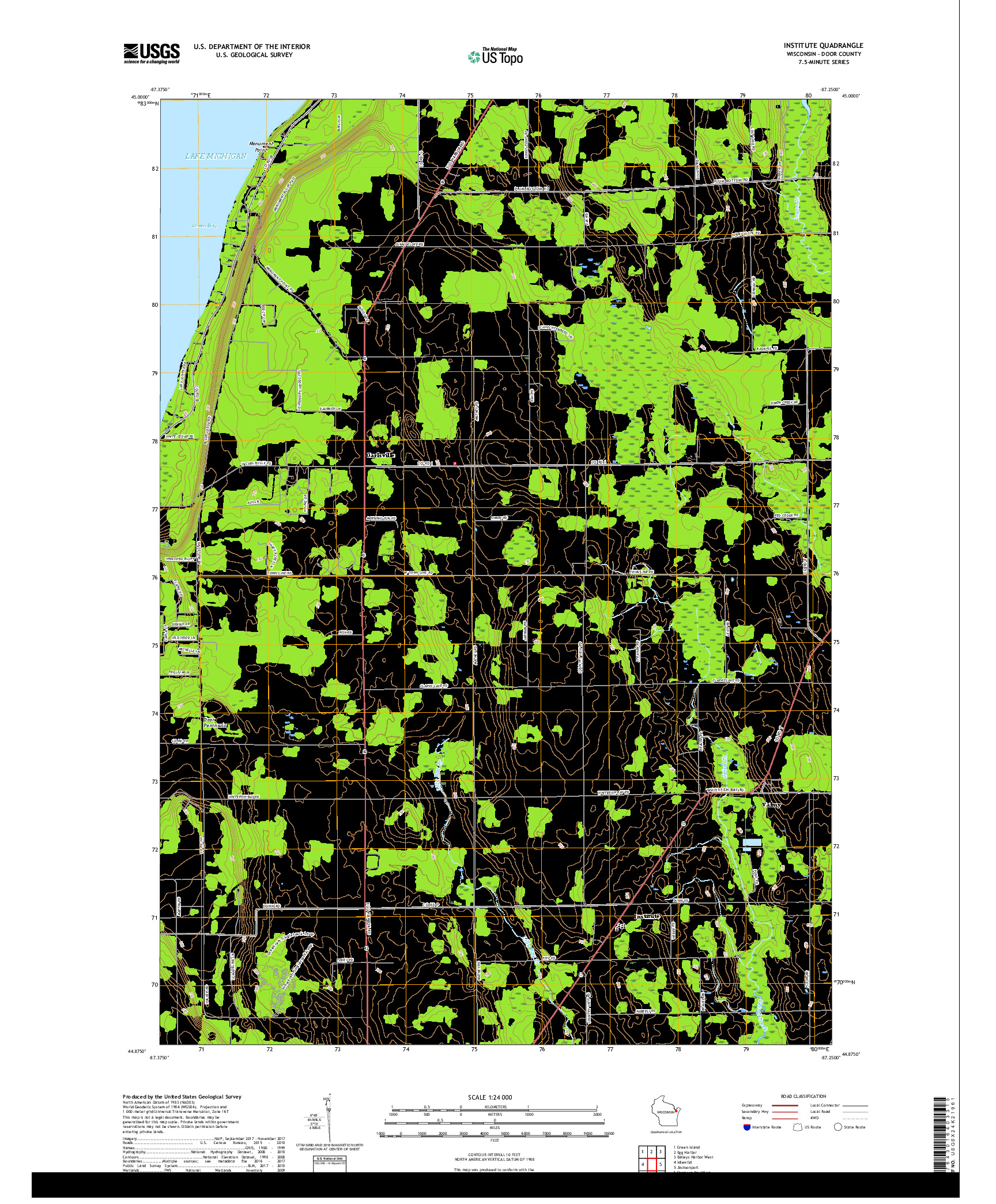 USGS US TOPO 7.5-MINUTE MAP FOR INSTITUTE, WI 2018