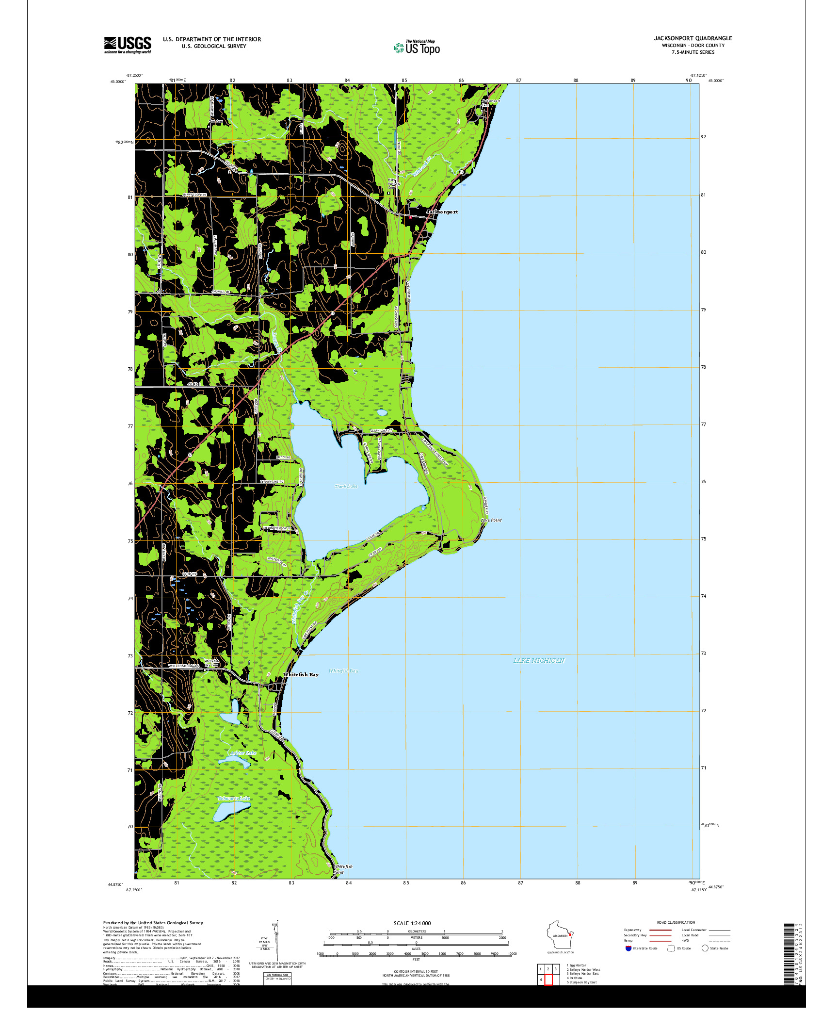 USGS US TOPO 7.5-MINUTE MAP FOR JACKSONPORT, WI 2018