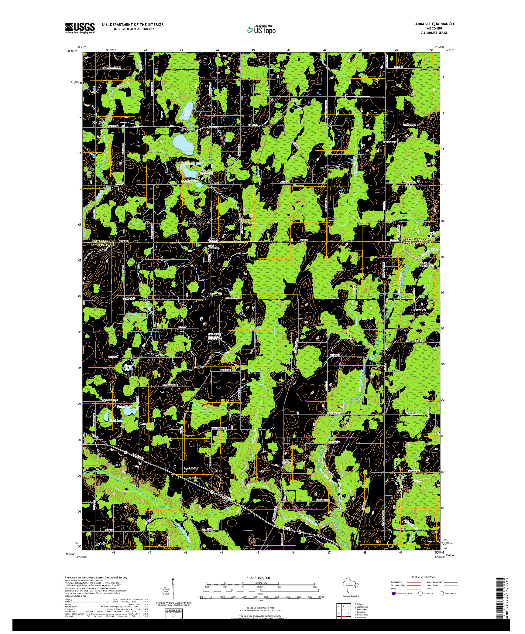 USGS US TOPO 7.5-MINUTE MAP FOR LARRABEE, WI 2018