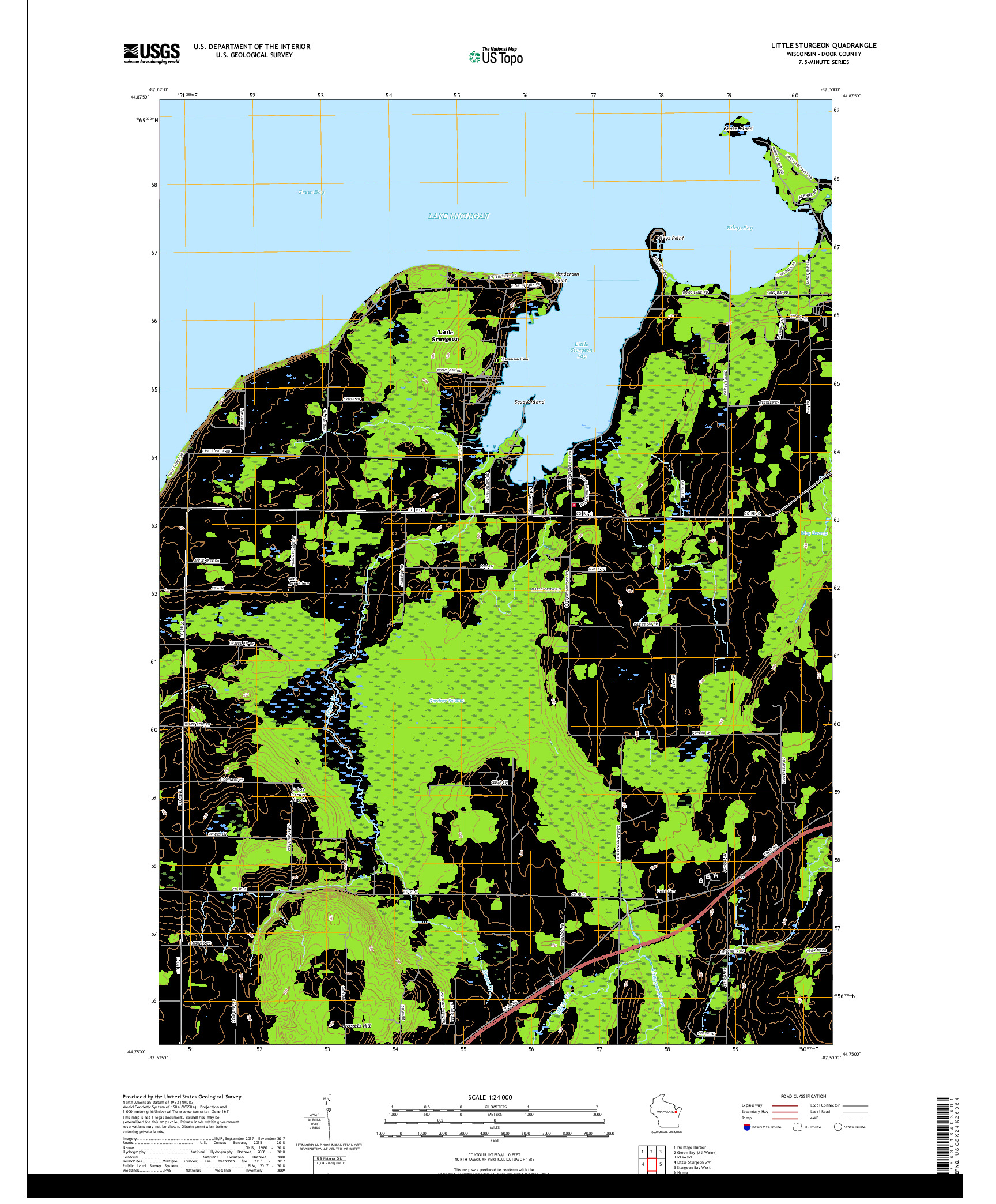 USGS US TOPO 7.5-MINUTE MAP FOR LITTLE STURGEON, WI 2018