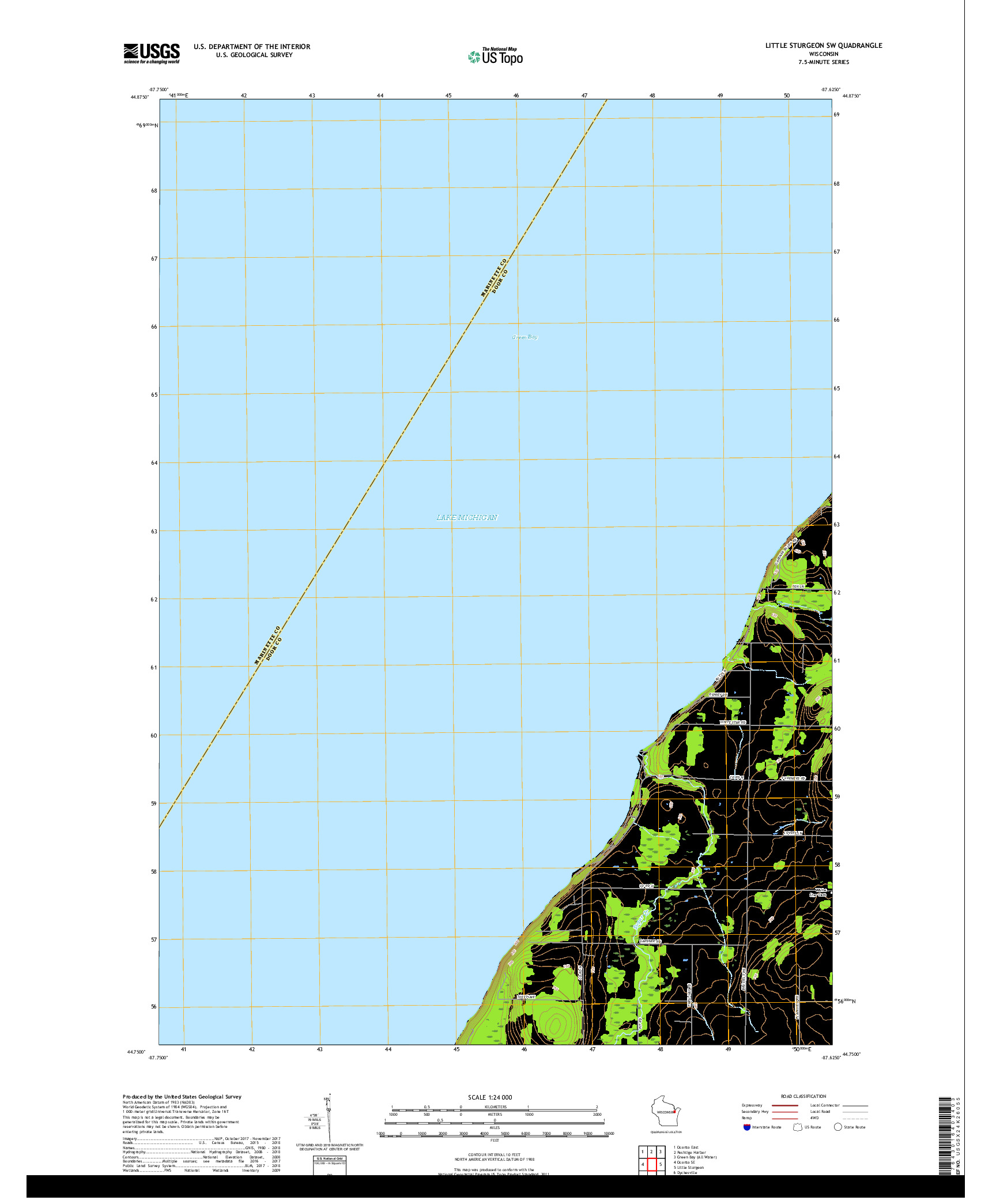 USGS US TOPO 7.5-MINUTE MAP FOR LITTLE STURGEON SW, WI 2018