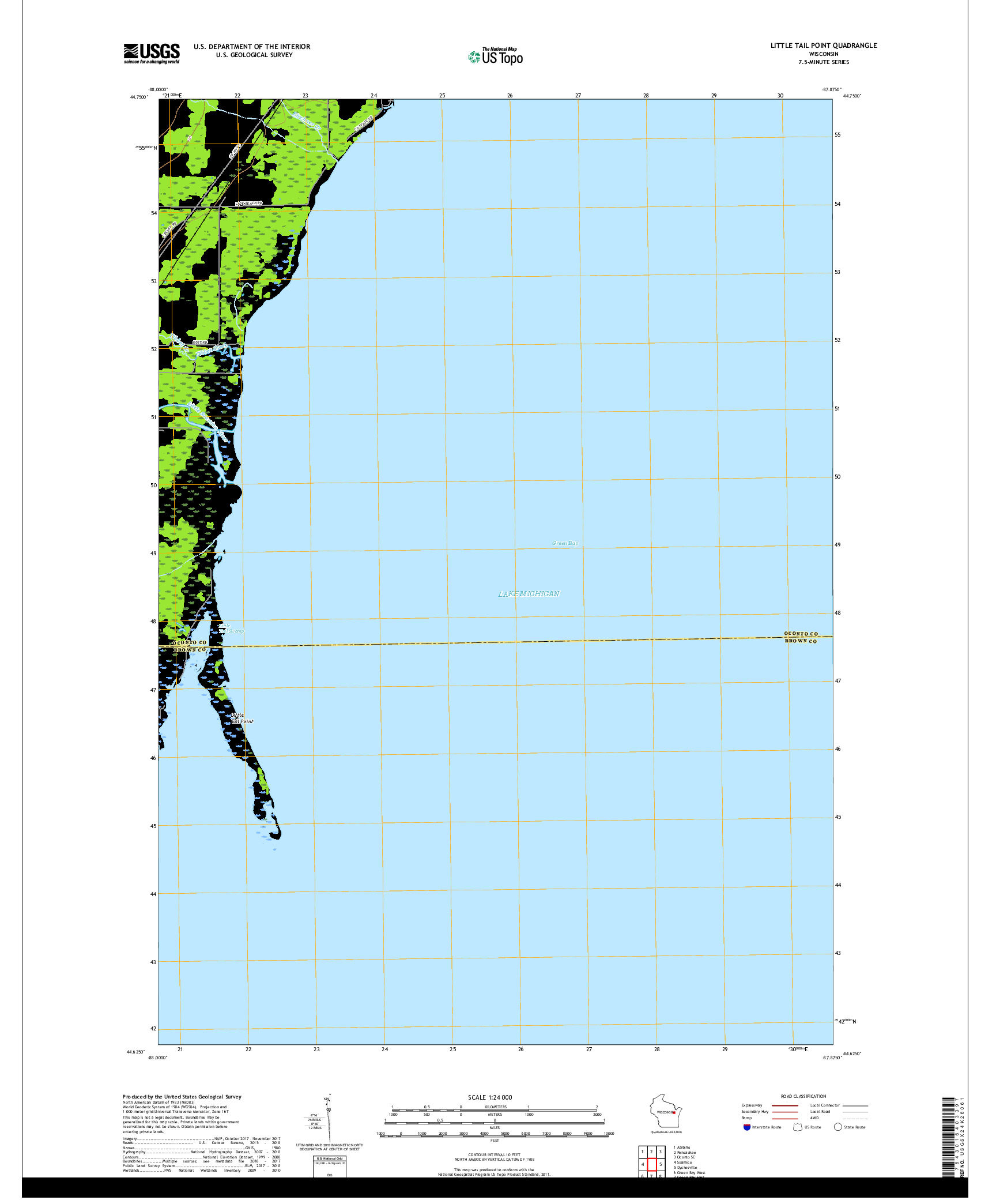 USGS US TOPO 7.5-MINUTE MAP FOR LITTLE TAIL POINT, WI 2018