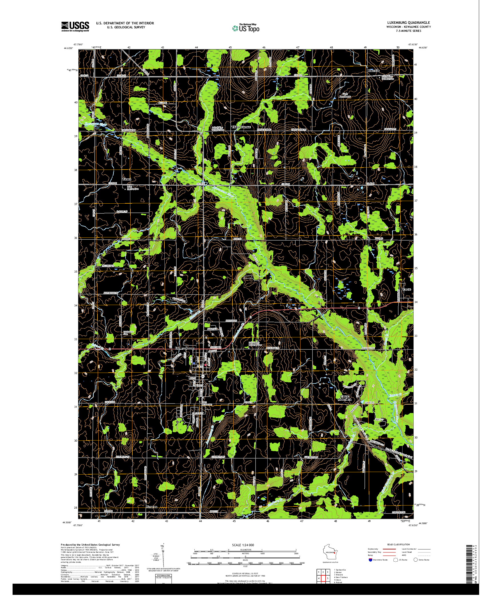 USGS US TOPO 7.5-MINUTE MAP FOR LUXEMBURG, WI 2018