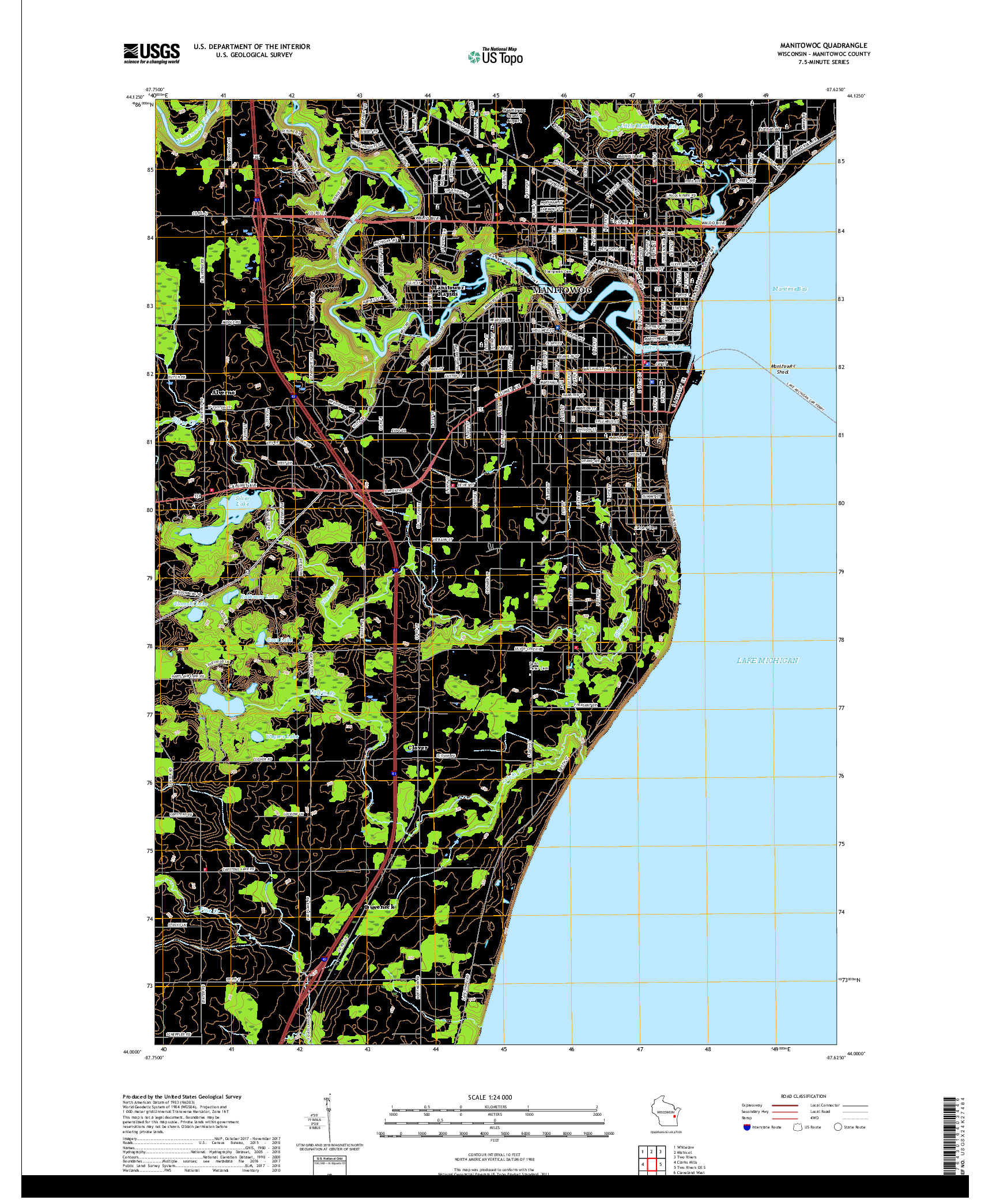 USGS US TOPO 7.5-MINUTE MAP FOR MANITOWOC, WI 2018