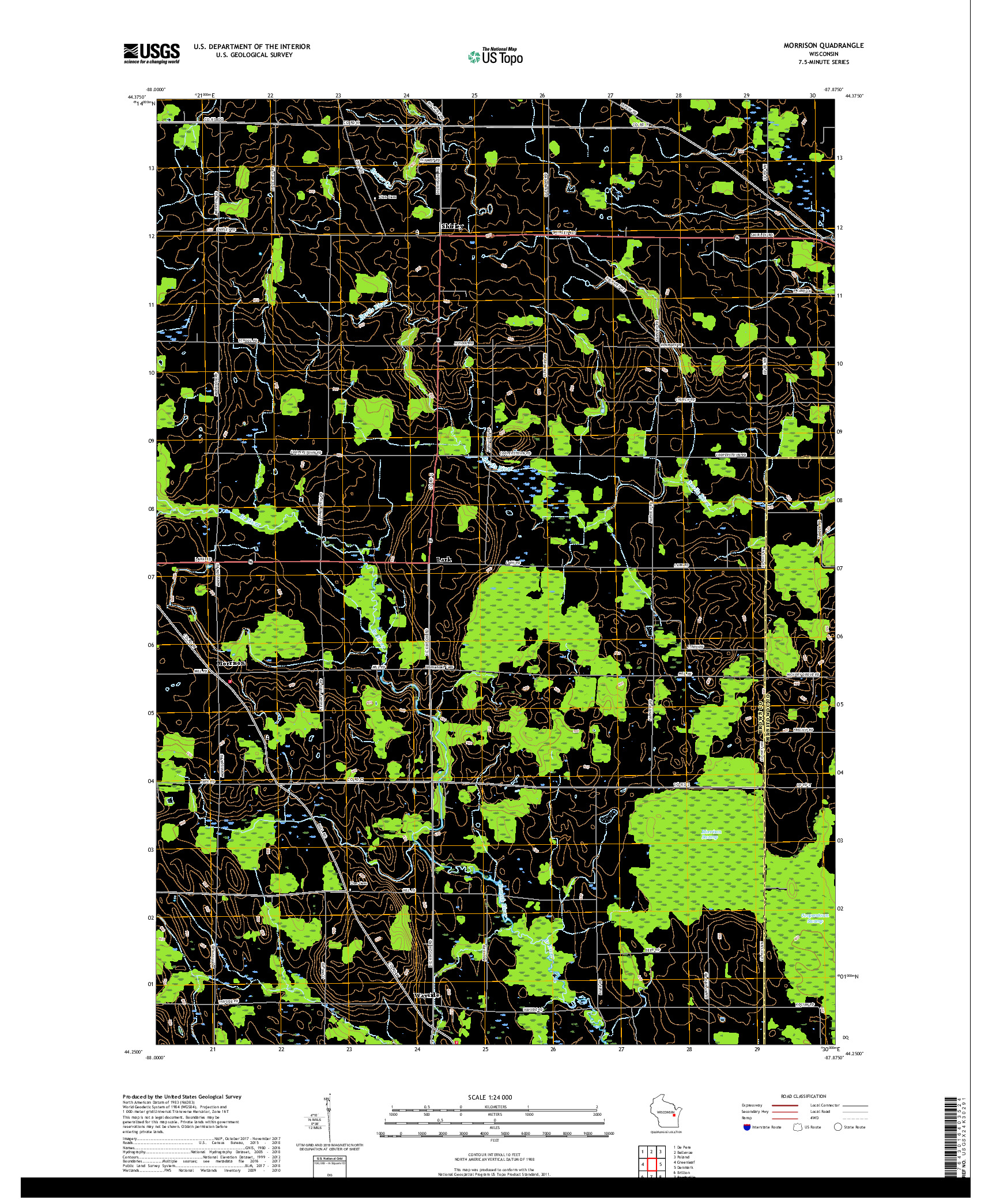 USGS US TOPO 7.5-MINUTE MAP FOR MORRISON, WI 2018