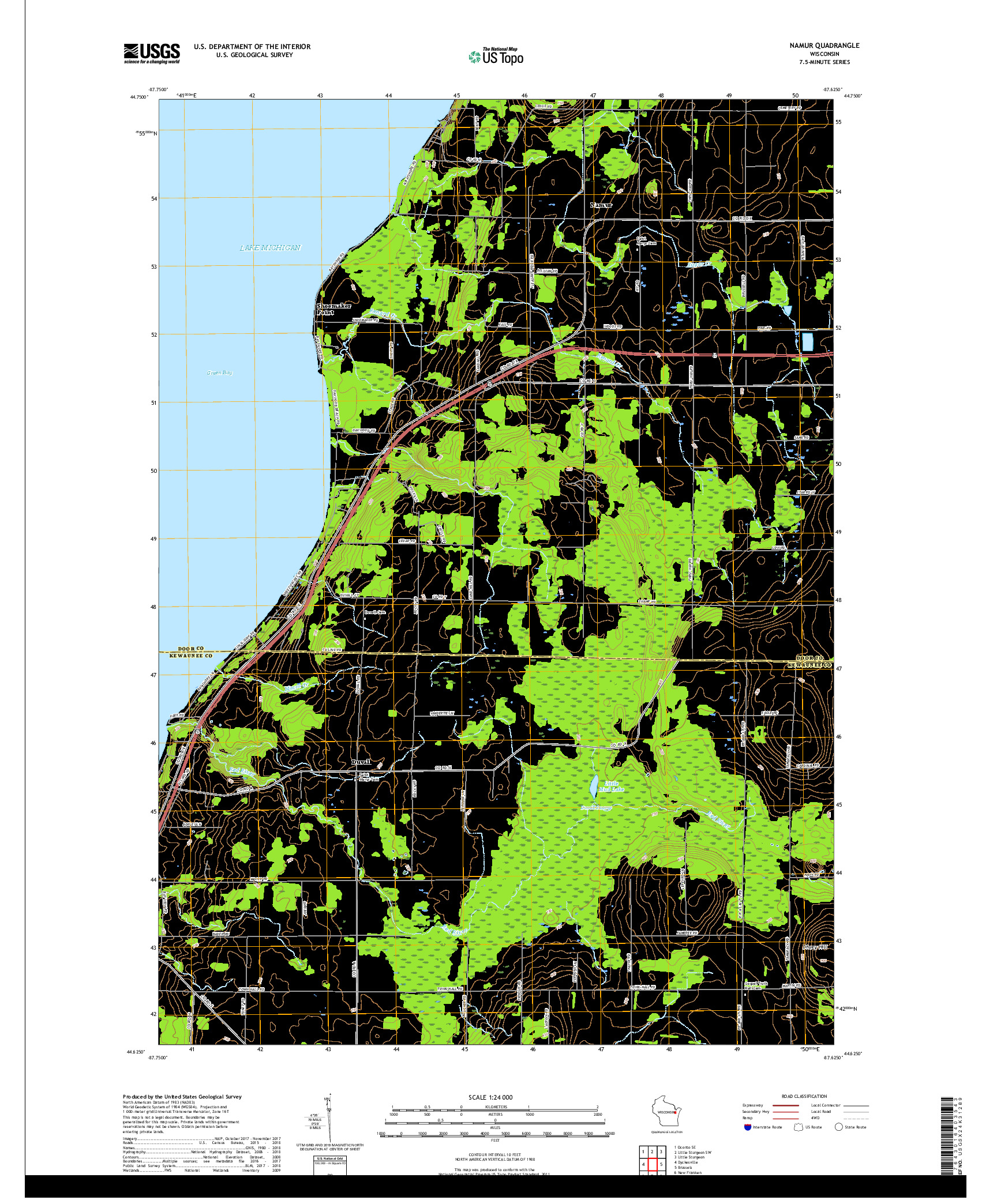 USGS US TOPO 7.5-MINUTE MAP FOR NAMUR, WI 2018