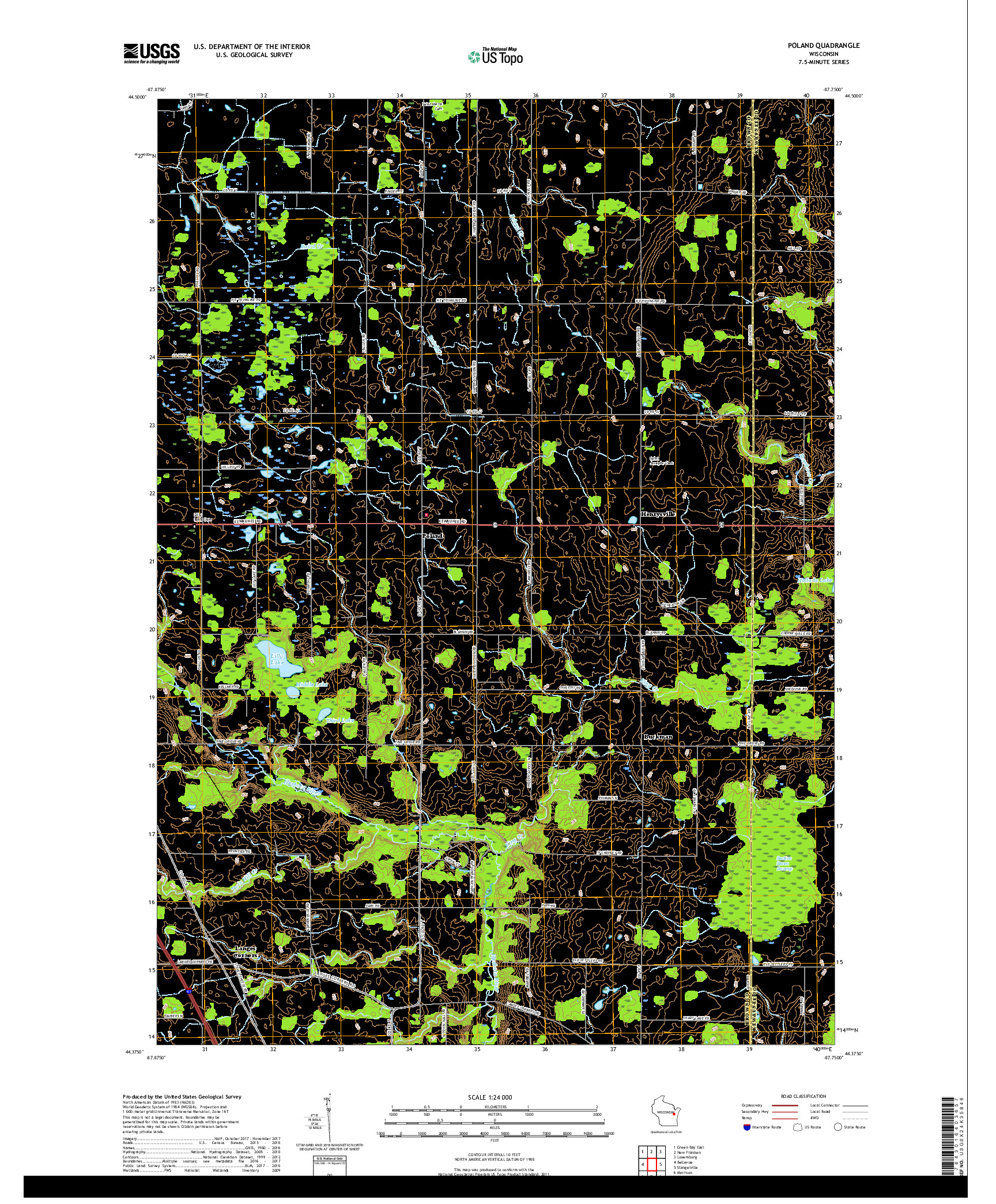 USGS US TOPO 7.5-MINUTE MAP FOR POLAND, WI 2018