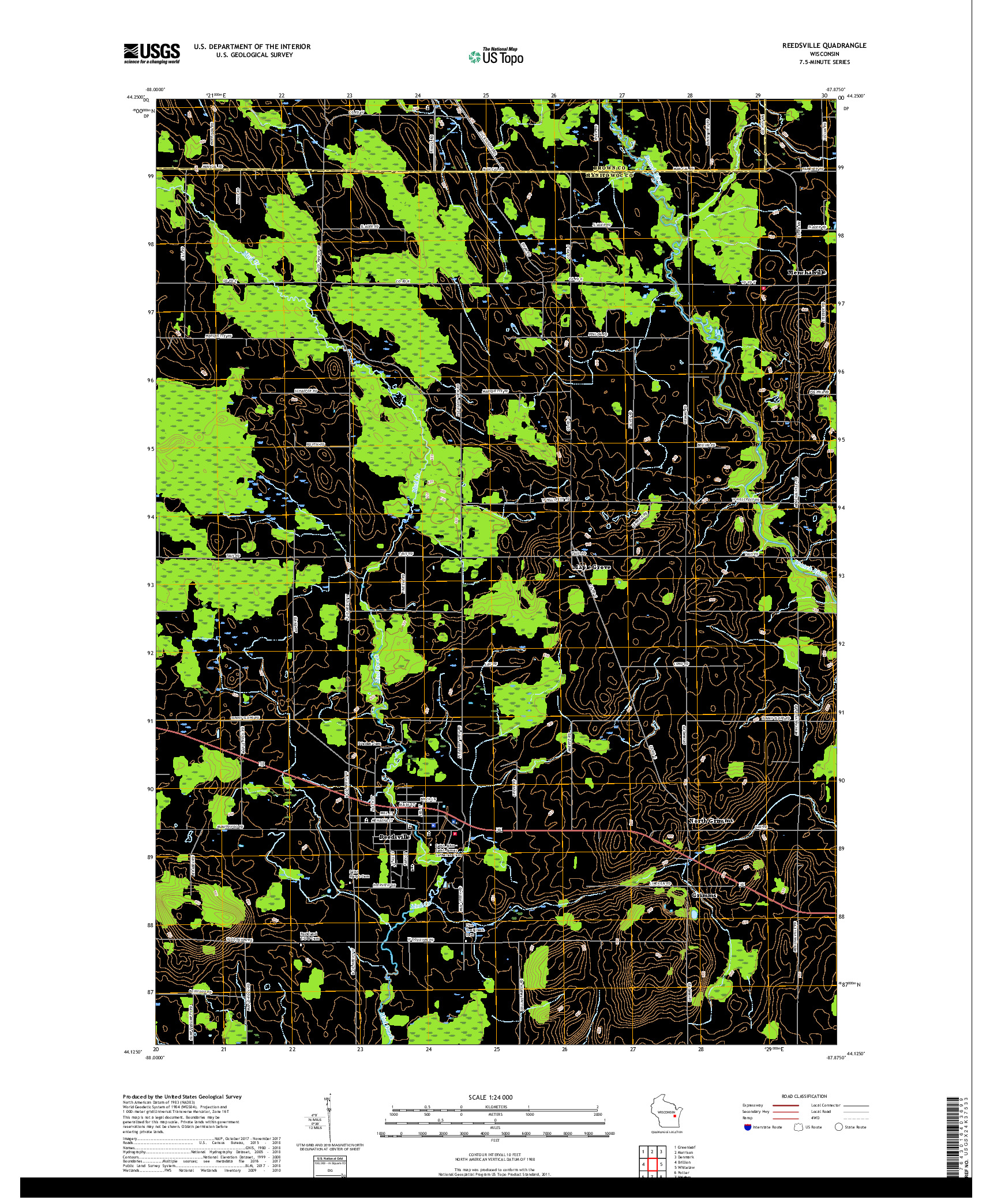 USGS US TOPO 7.5-MINUTE MAP FOR REEDSVILLE, WI 2018