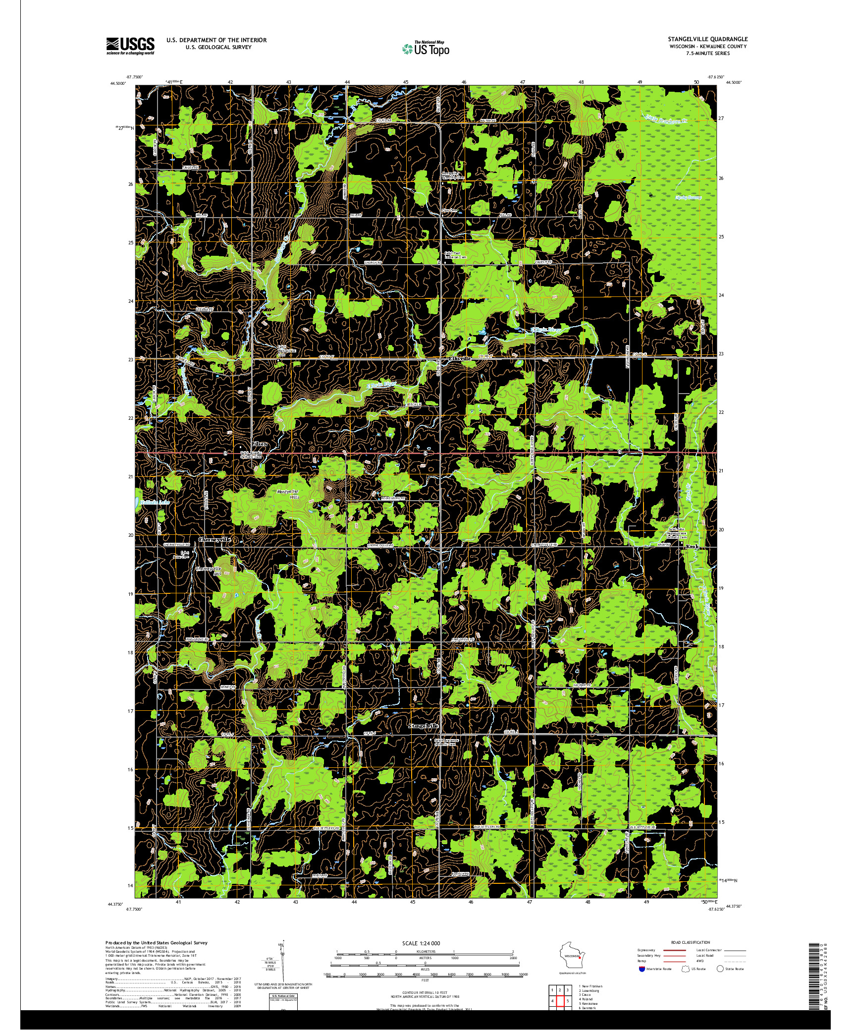 USGS US TOPO 7.5-MINUTE MAP FOR STANGELVILLE, WI 2018