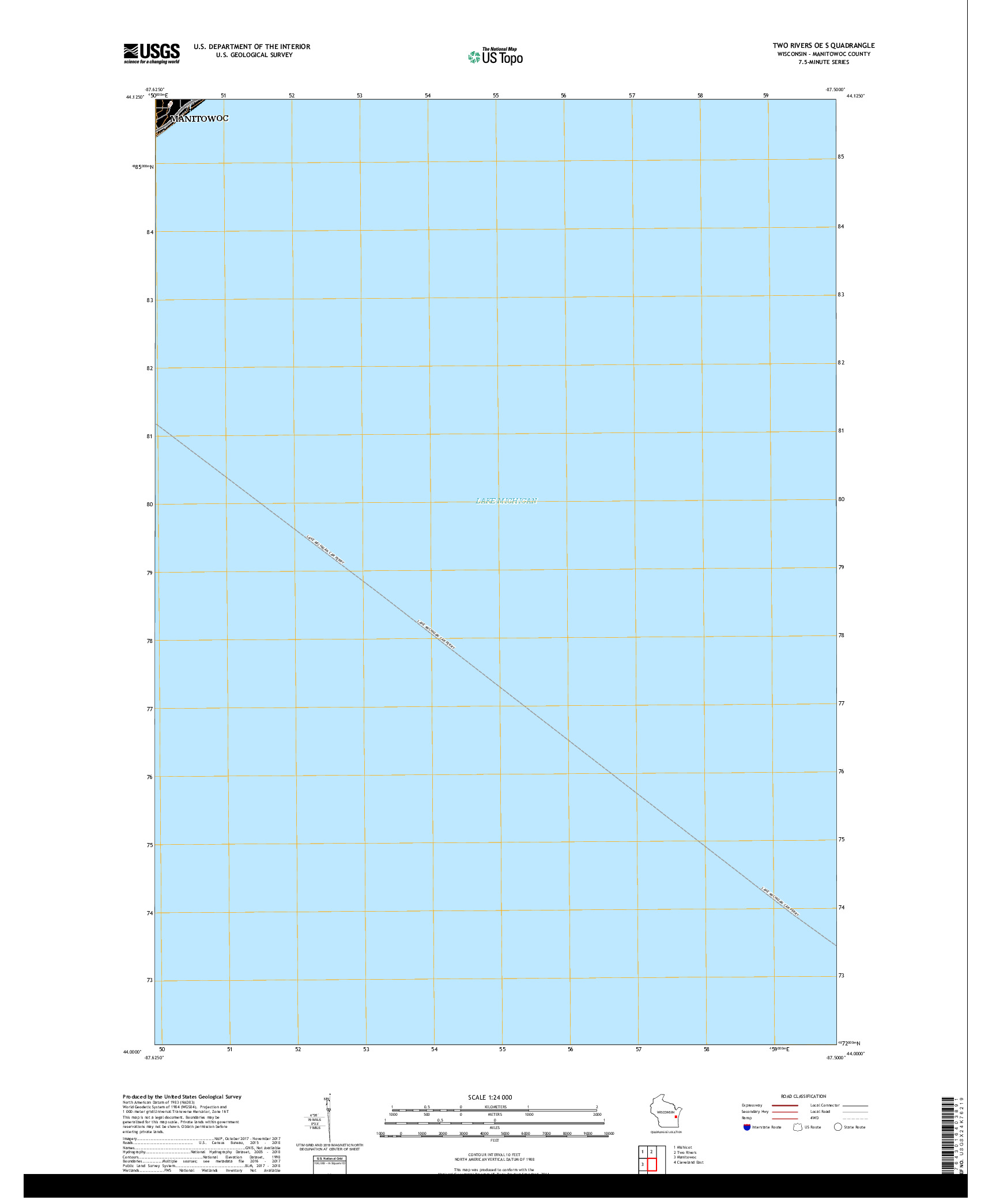 USGS US TOPO 7.5-MINUTE MAP FOR TWO RIVERS OE S, WI 2018