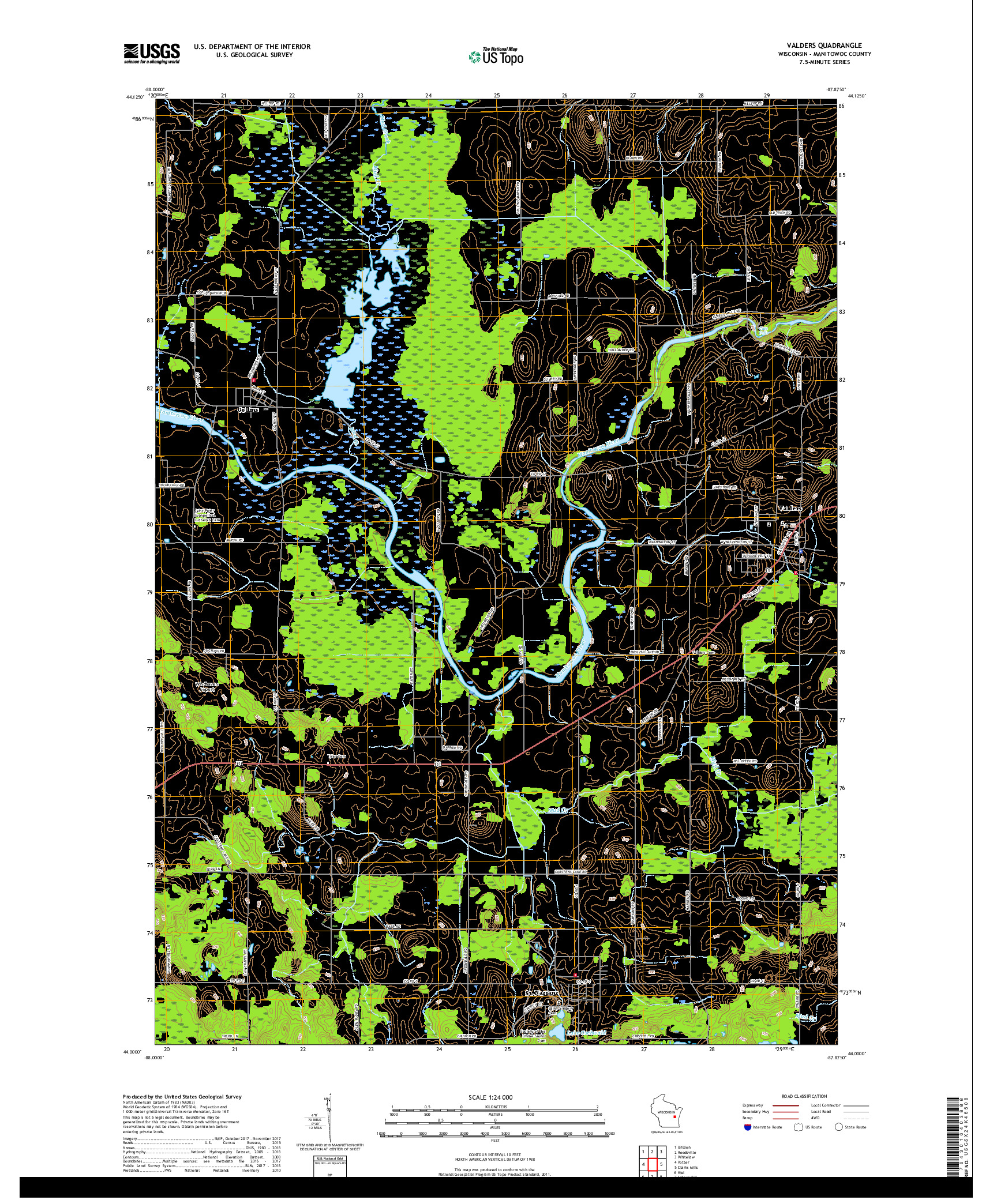 USGS US TOPO 7.5-MINUTE MAP FOR VALDERS, WI 2018