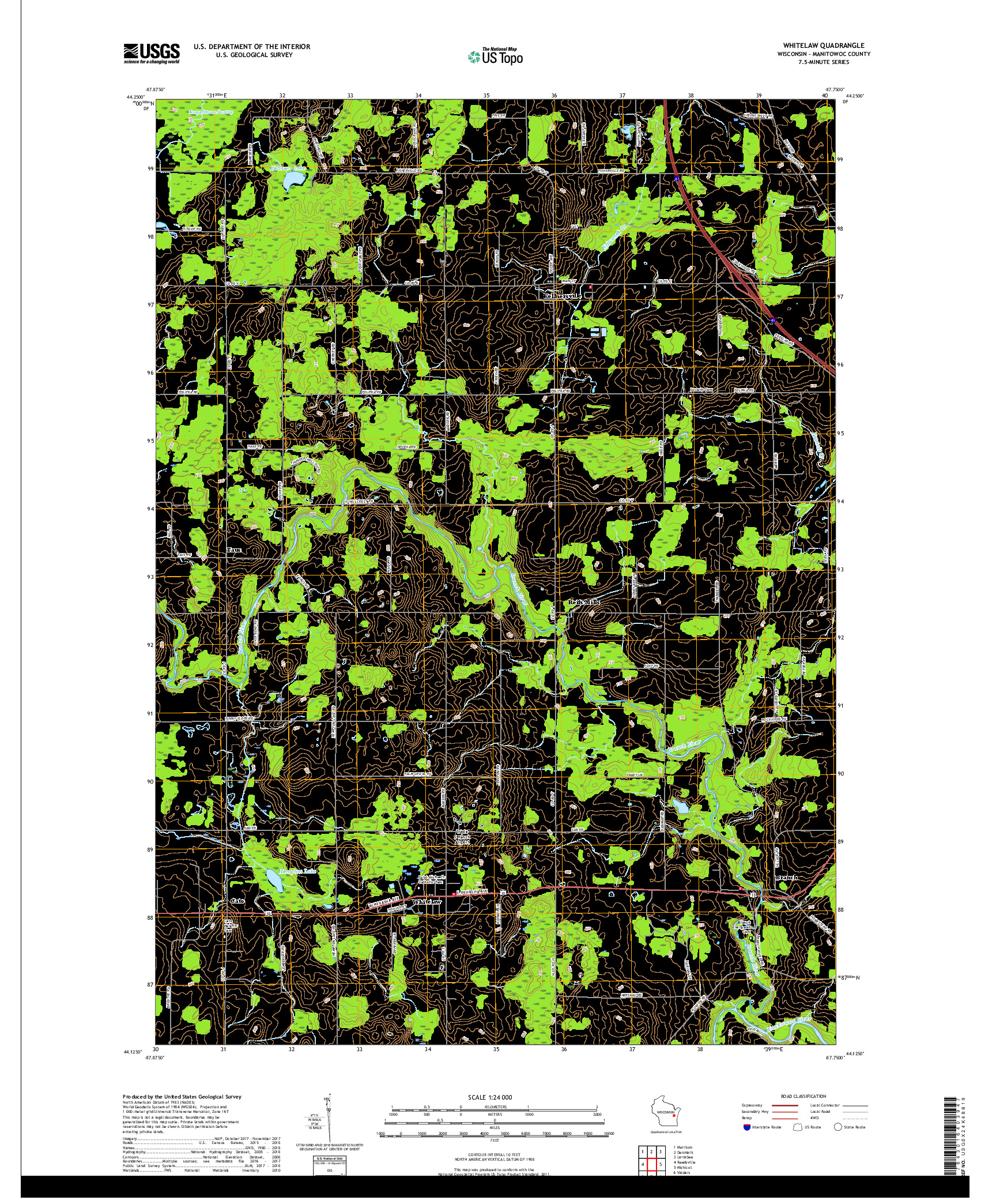 USGS US TOPO 7.5-MINUTE MAP FOR WHITELAW, WI 2018