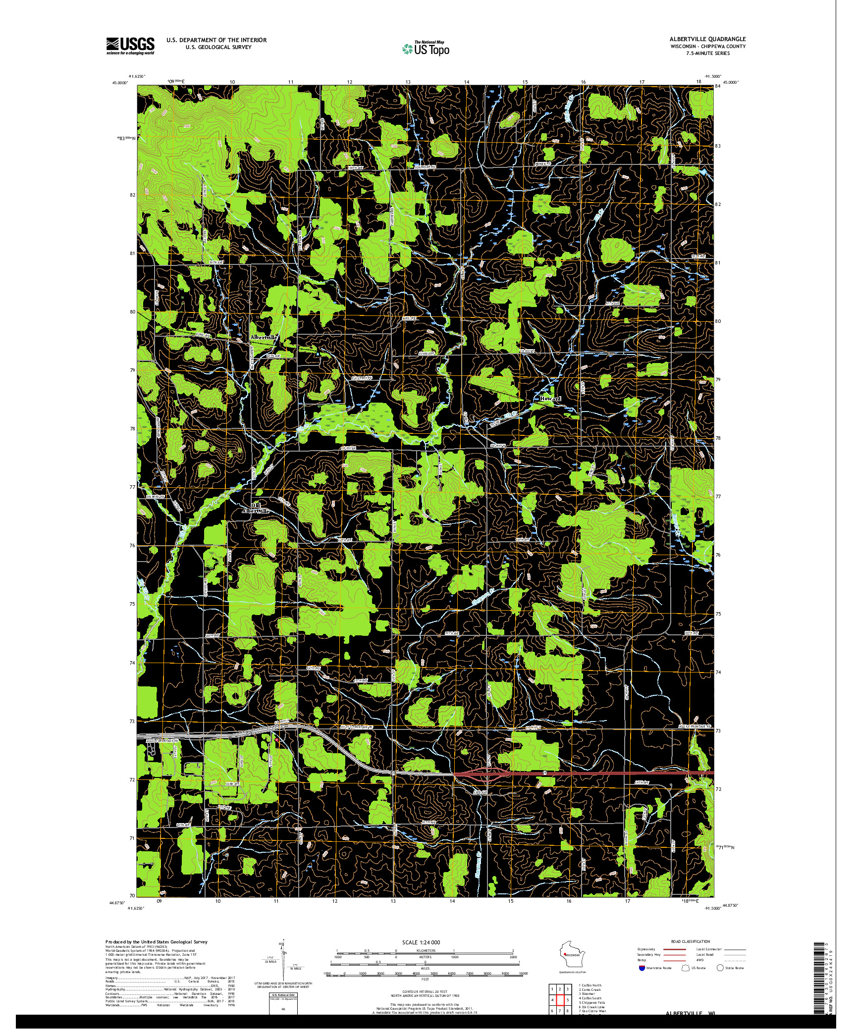 USGS US TOPO 7.5-MINUTE MAP FOR ALBERTVILLE, WI 2018