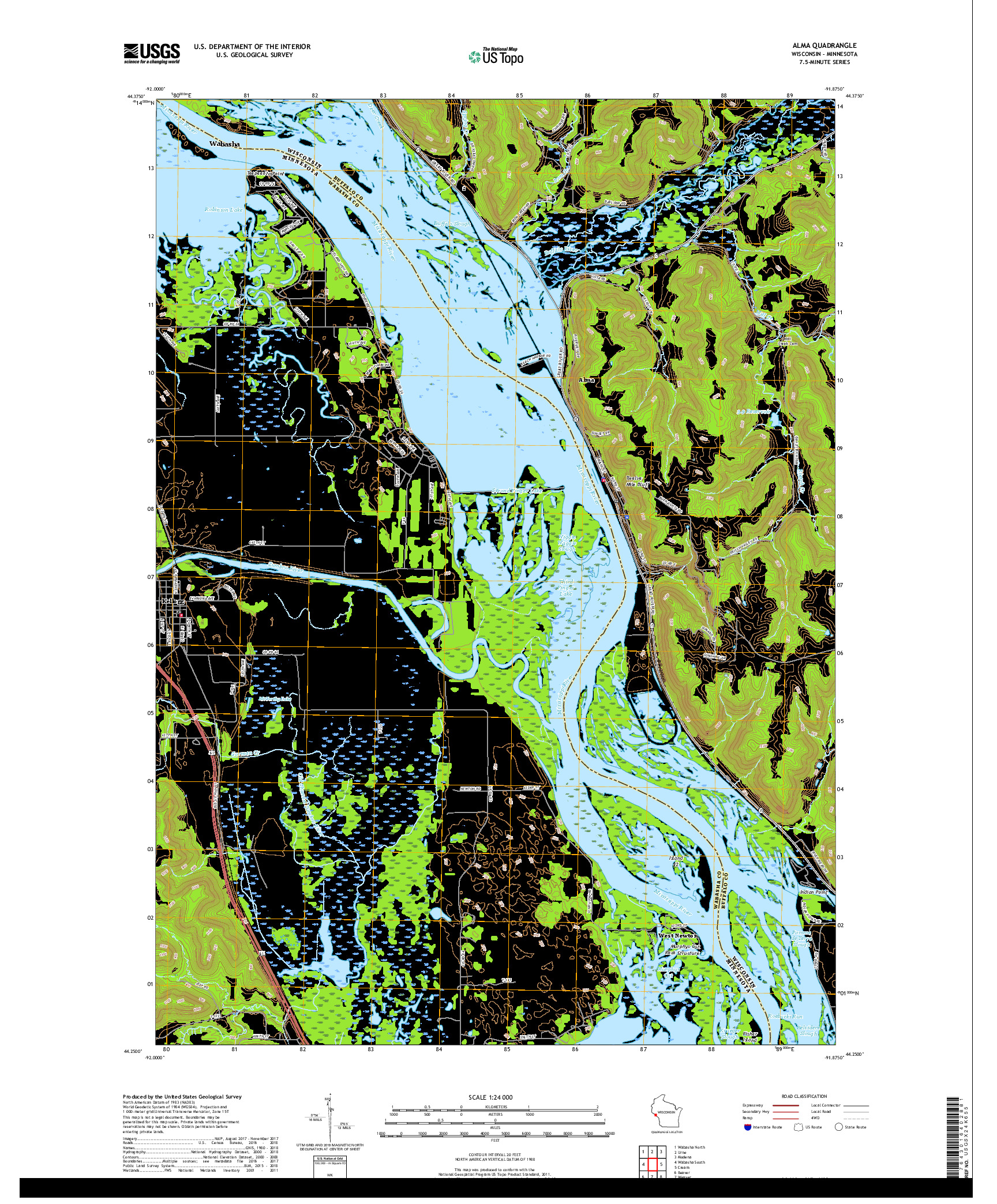 USGS US TOPO 7.5-MINUTE MAP FOR ALMA, WI,MN 2018