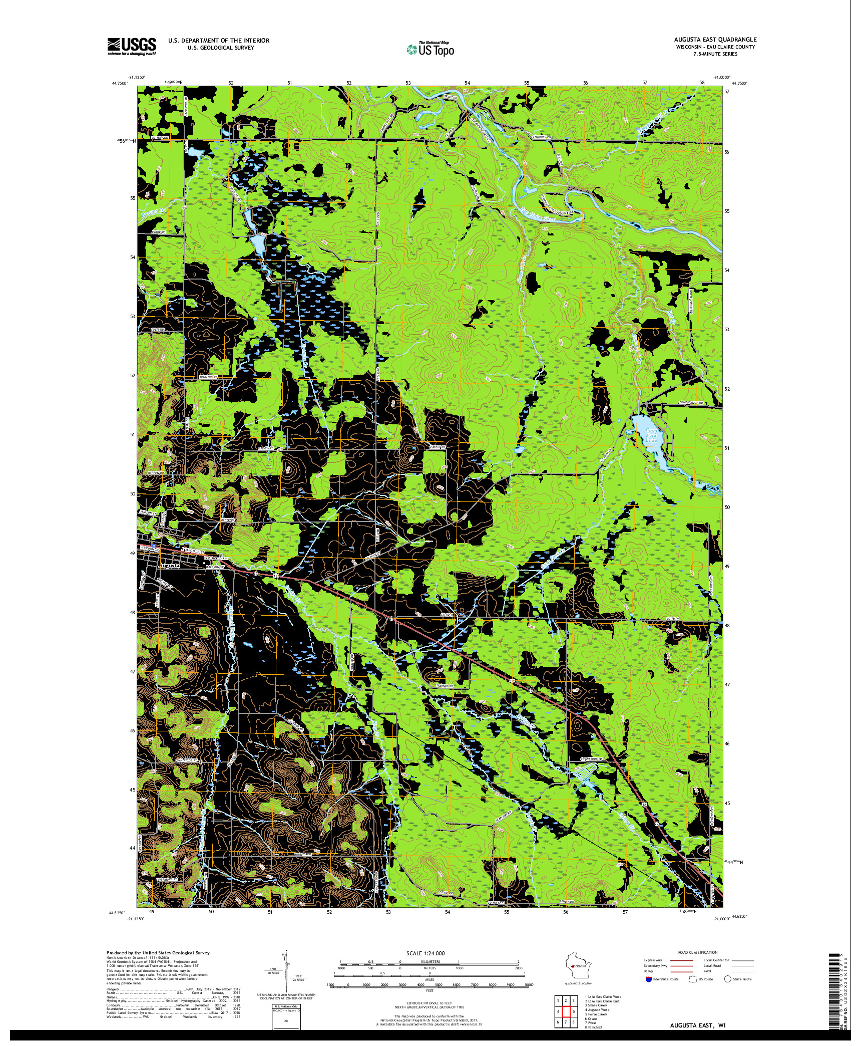 USGS US TOPO 7.5-MINUTE MAP FOR AUGUSTA EAST, WI 2018