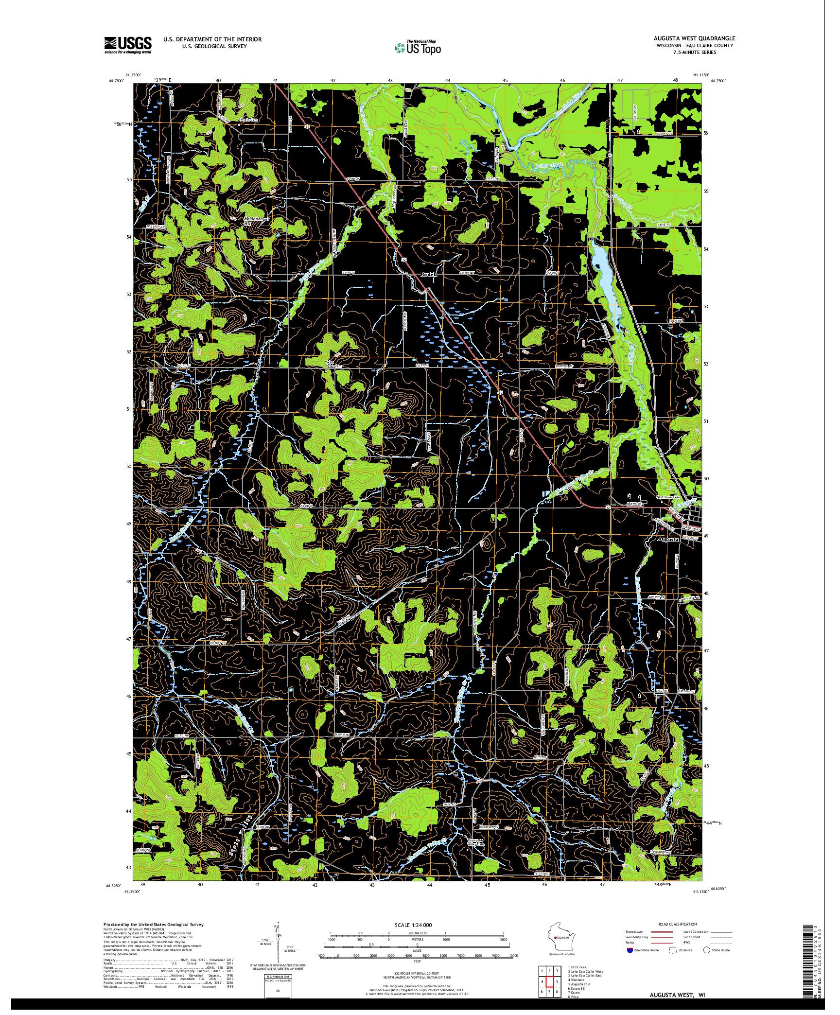 USGS US TOPO 7.5-MINUTE MAP FOR AUGUSTA WEST, WI 2018