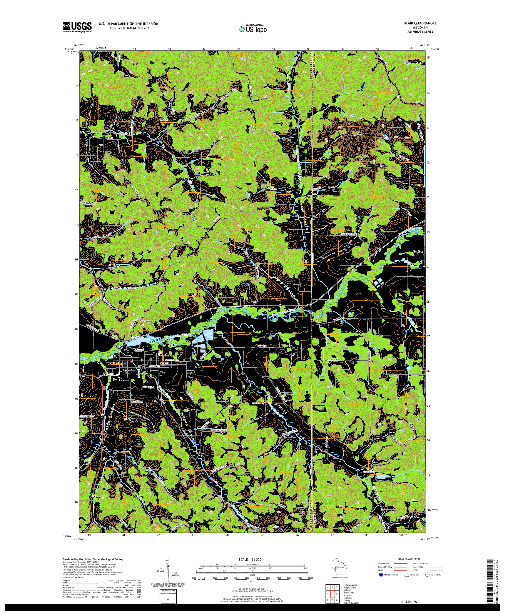 USGS US TOPO 7.5-MINUTE MAP FOR BLAIR, WI 2018