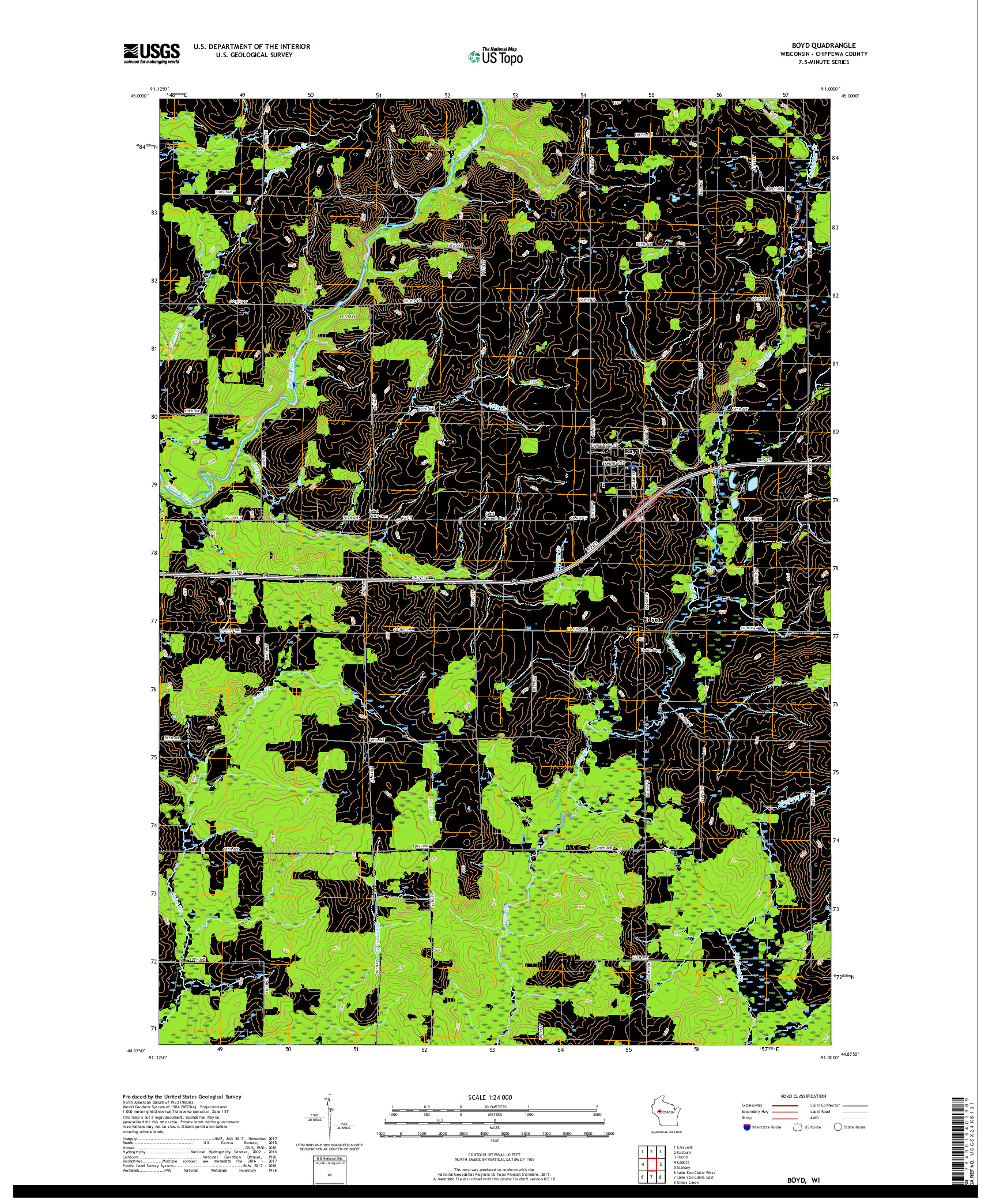 USGS US TOPO 7.5-MINUTE MAP FOR BOYD, WI 2018