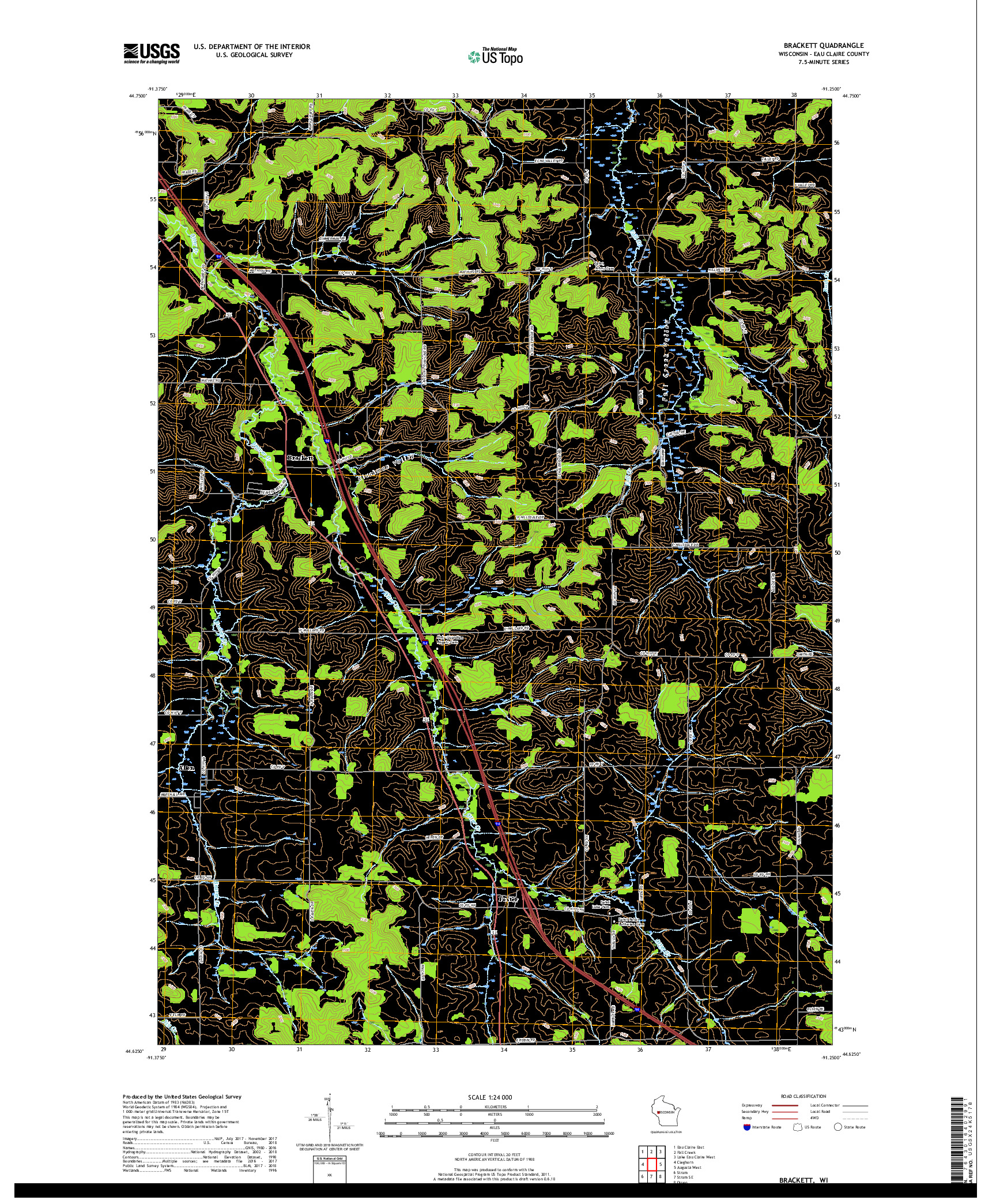 USGS US TOPO 7.5-MINUTE MAP FOR BRACKETT, WI 2018
