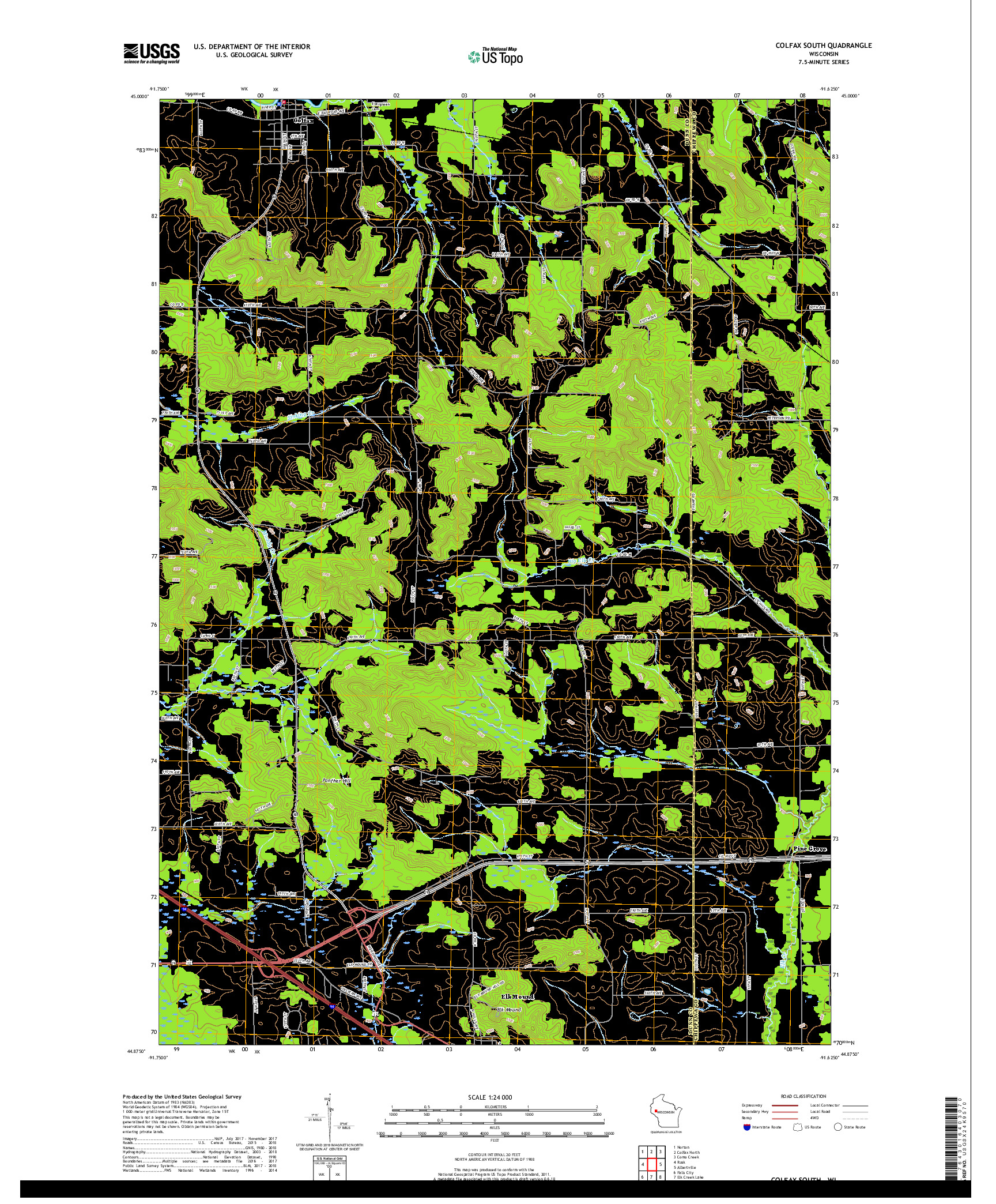 USGS US TOPO 7.5-MINUTE MAP FOR COLFAX SOUTH, WI 2018