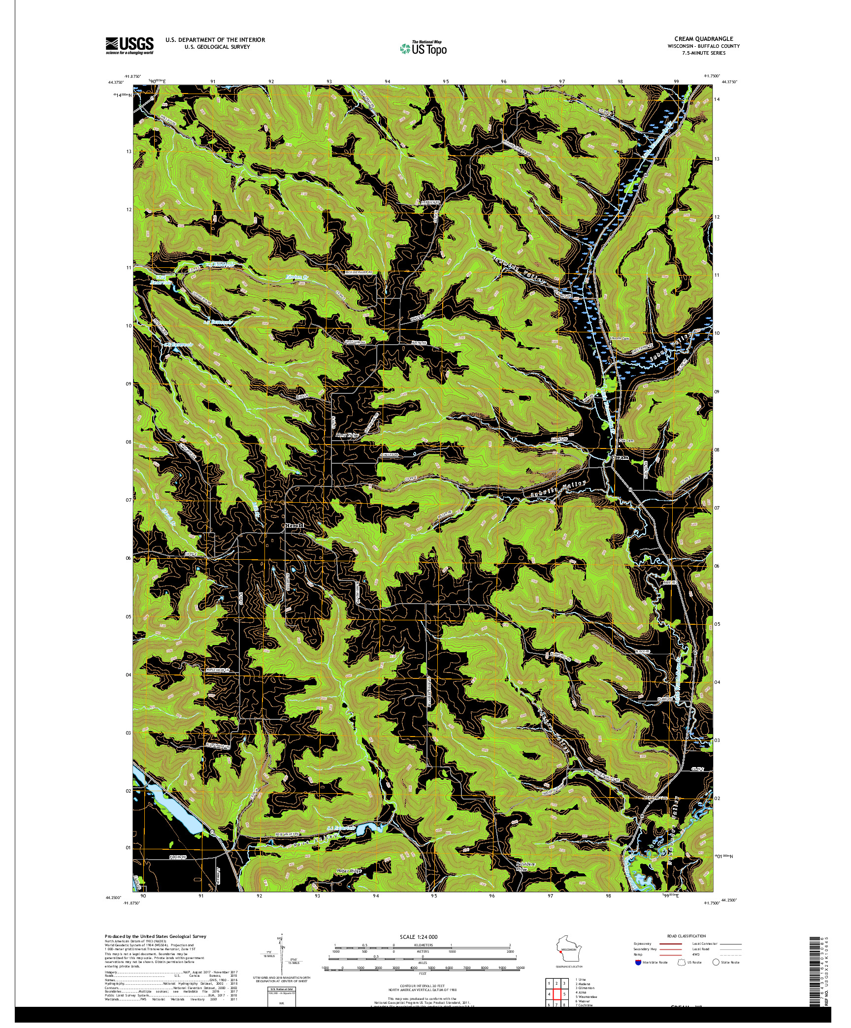 USGS US TOPO 7.5-MINUTE MAP FOR CREAM, WI 2018