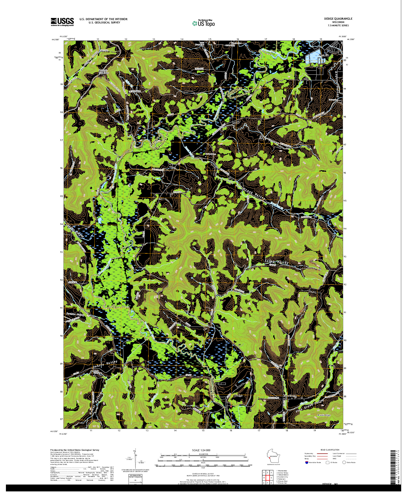 USGS US TOPO 7.5-MINUTE MAP FOR DODGE, WI 2018