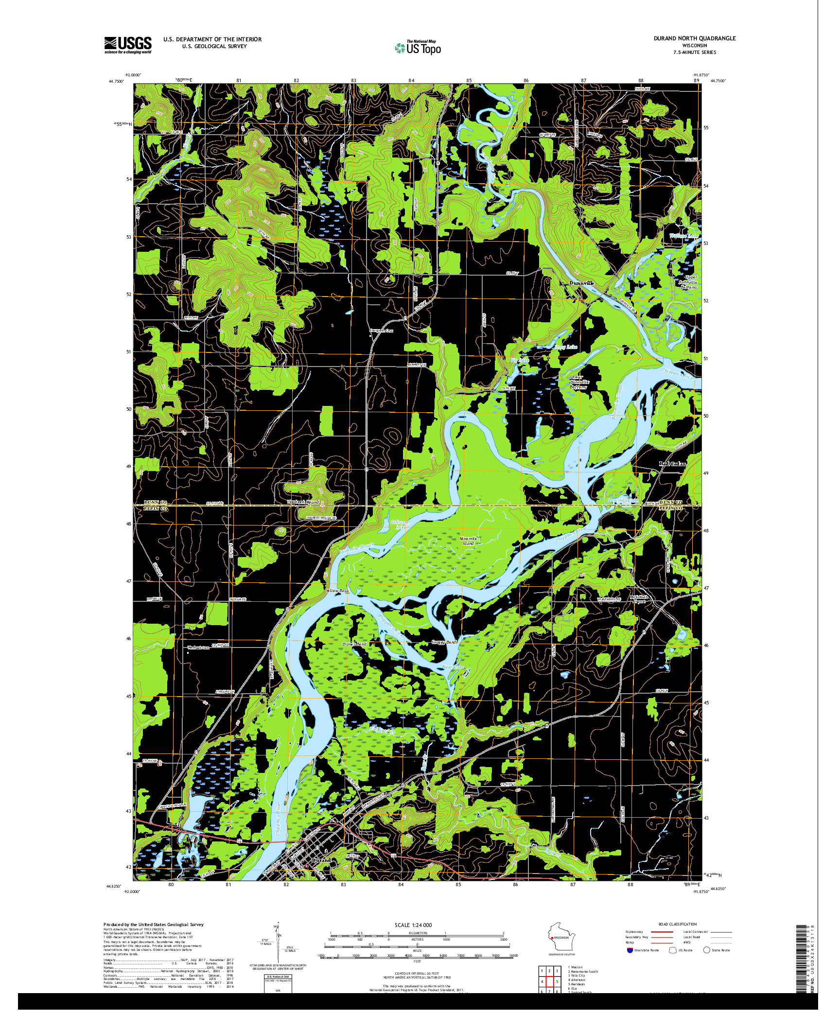 USGS US TOPO 7.5-MINUTE MAP FOR DURAND NORTH, WI 2018