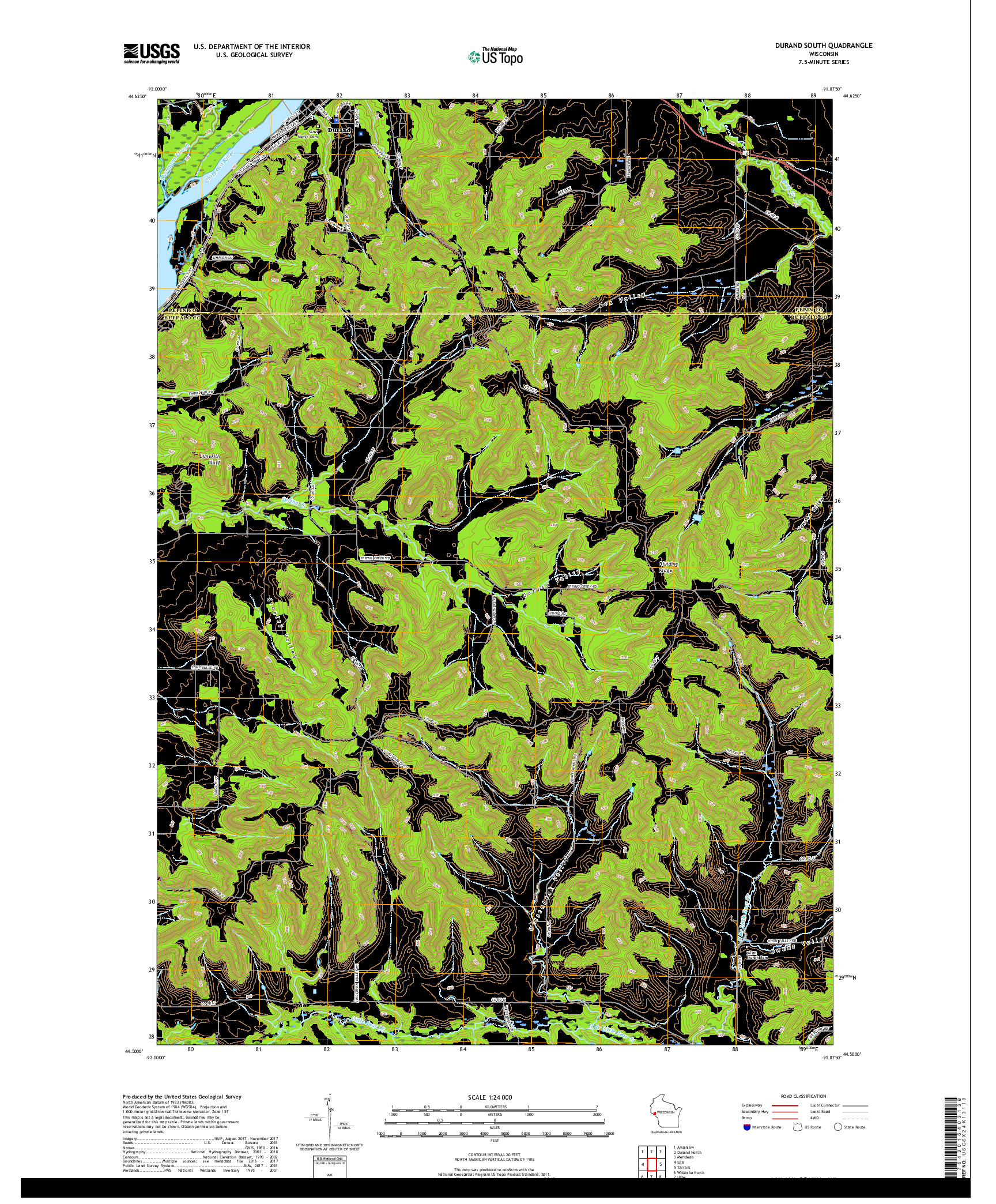USGS US TOPO 7.5-MINUTE MAP FOR DURAND SOUTH, WI 2018