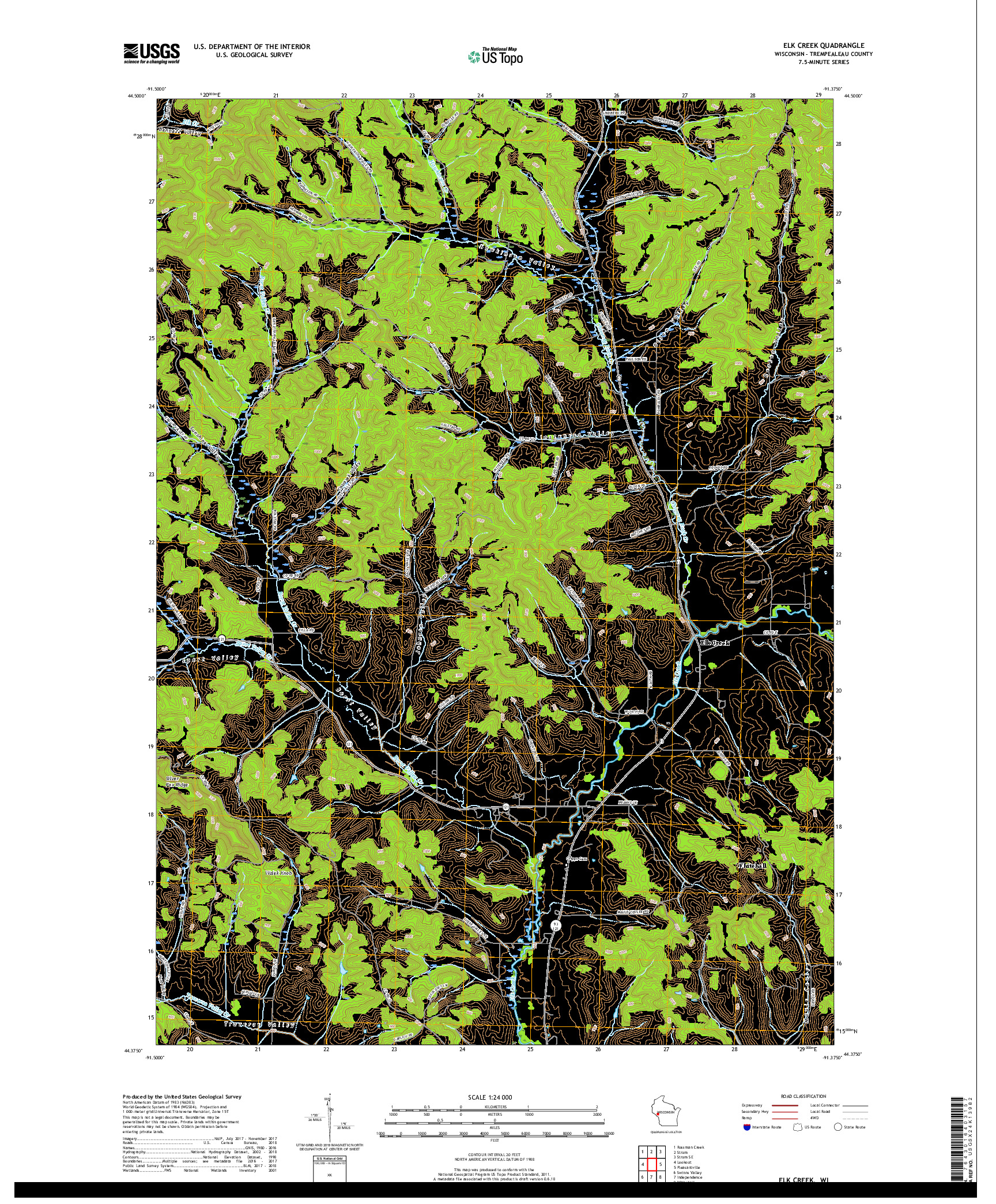 USGS US TOPO 7.5-MINUTE MAP FOR ELK CREEK, WI 2018
