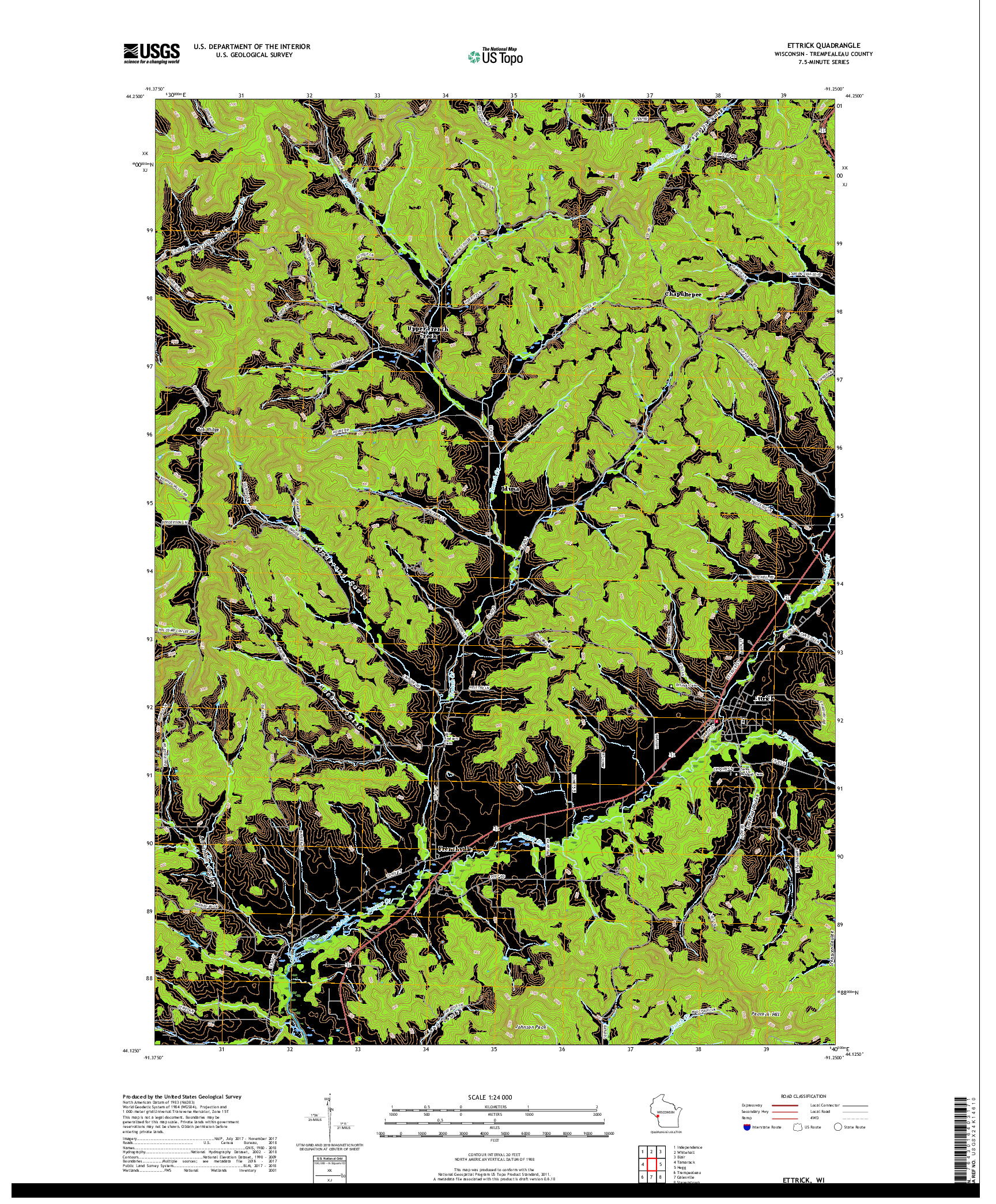 USGS US TOPO 7.5-MINUTE MAP FOR ETTRICK, WI 2018