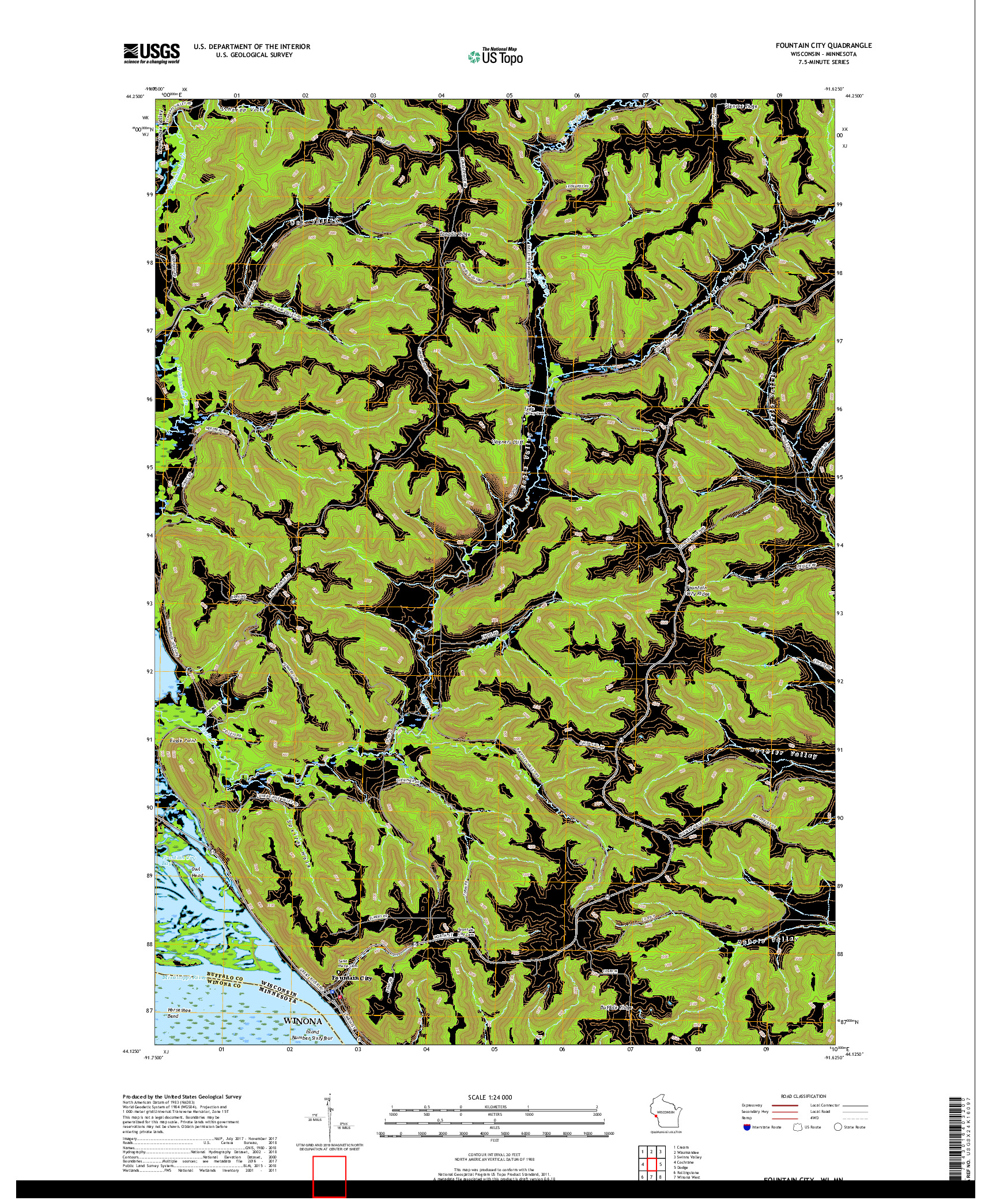 USGS US TOPO 7.5-MINUTE MAP FOR FOUNTAIN CITY, WI,MN 2018
