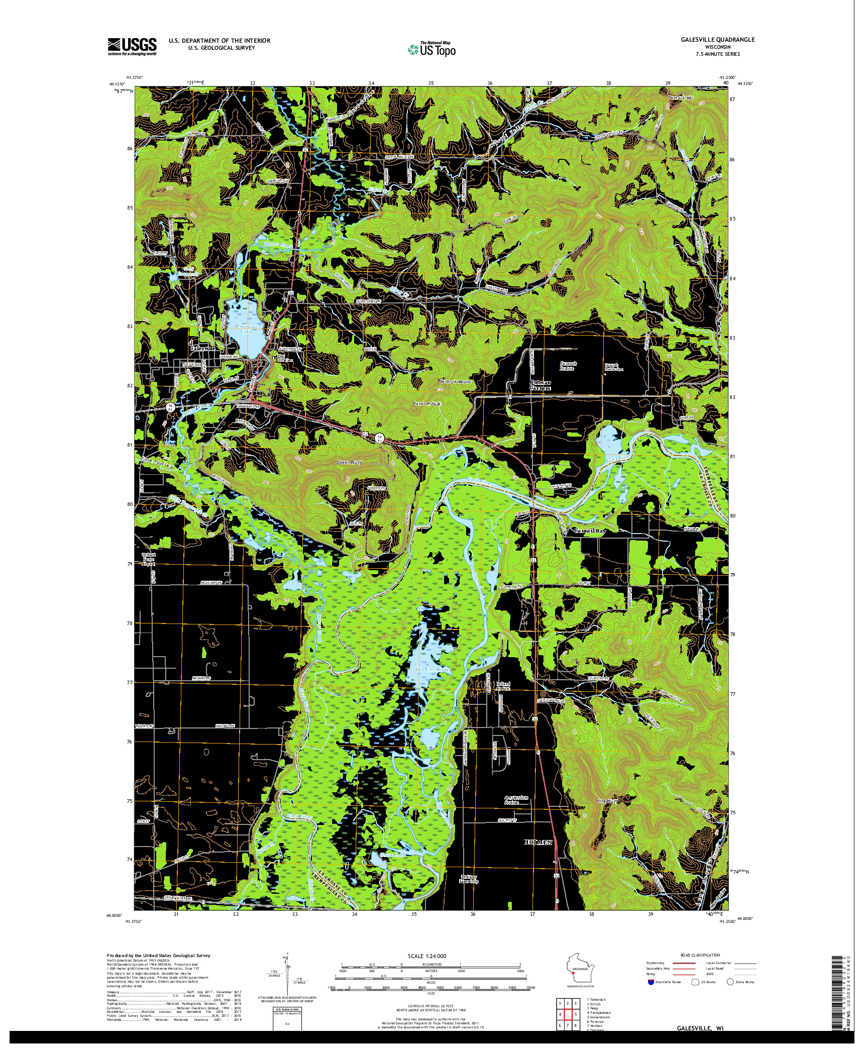 USGS US TOPO 7.5-MINUTE MAP FOR GALESVILLE, WI 2018