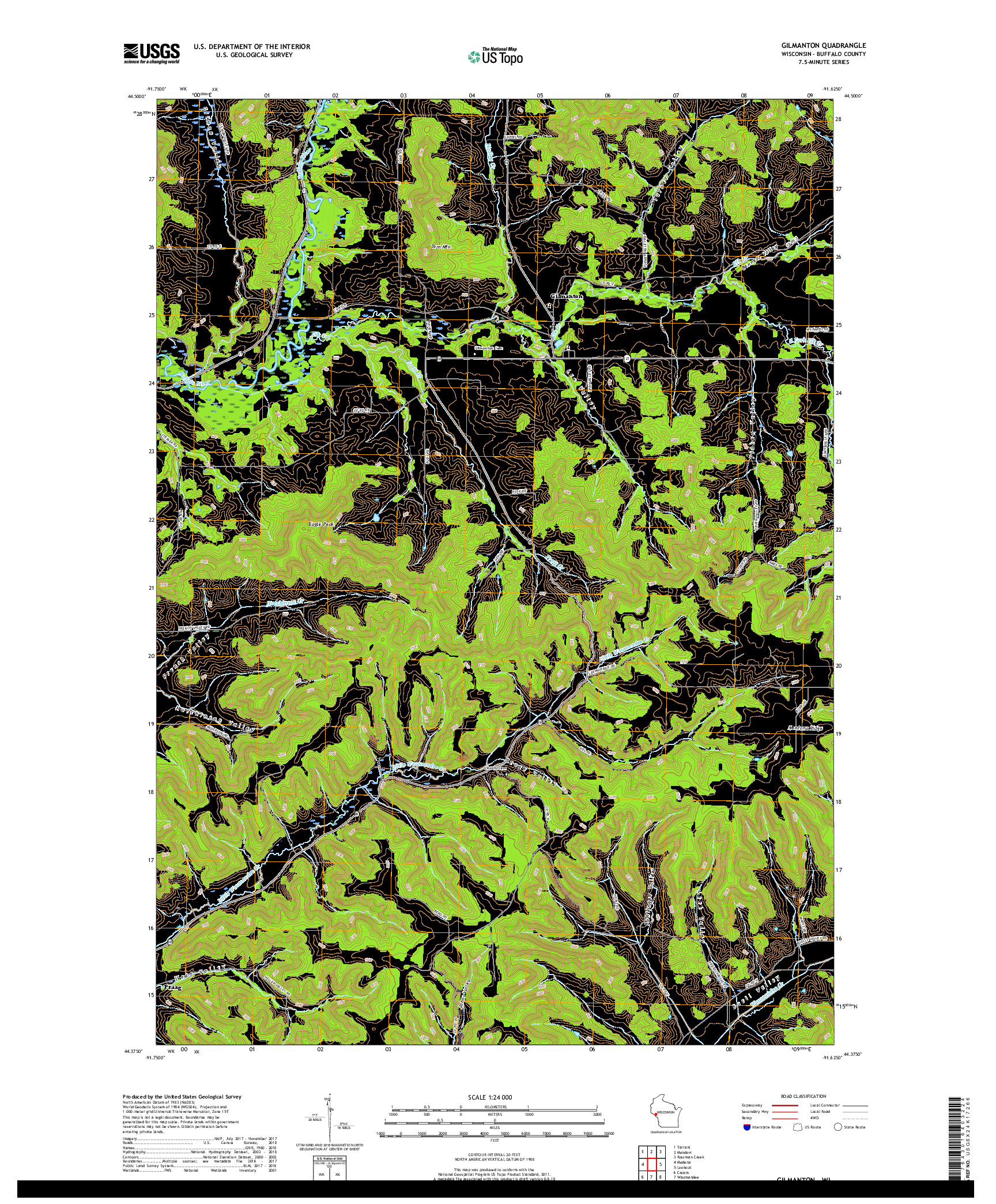 USGS US TOPO 7.5-MINUTE MAP FOR GILMANTON, WI 2018