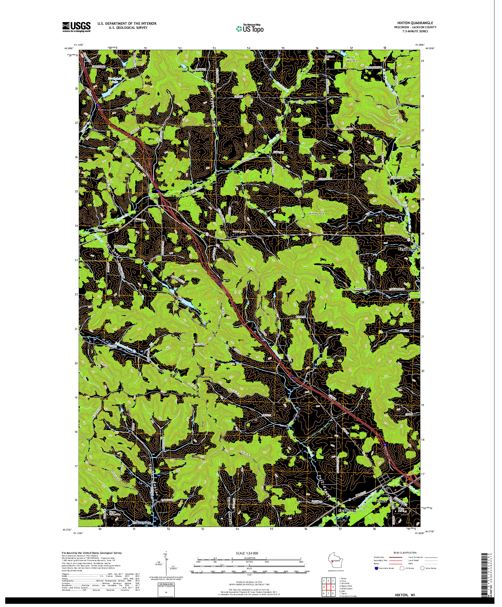 USGS US TOPO 7.5-MINUTE MAP FOR HIXTON, WI 2018