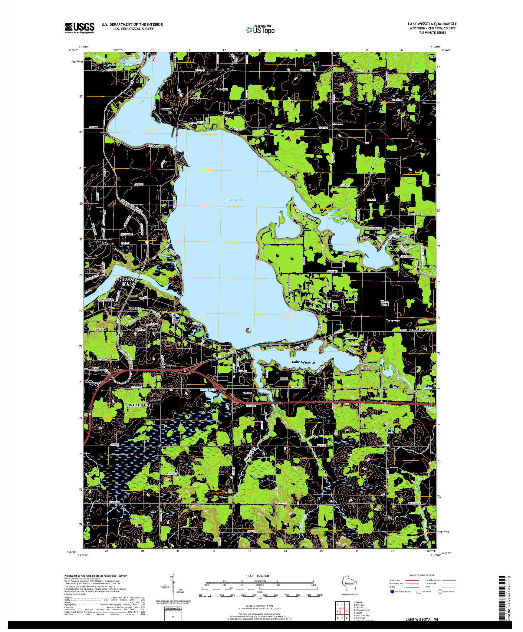 USGS US TOPO 7.5-MINUTE MAP FOR LAKE WISSOTA, WI 2018