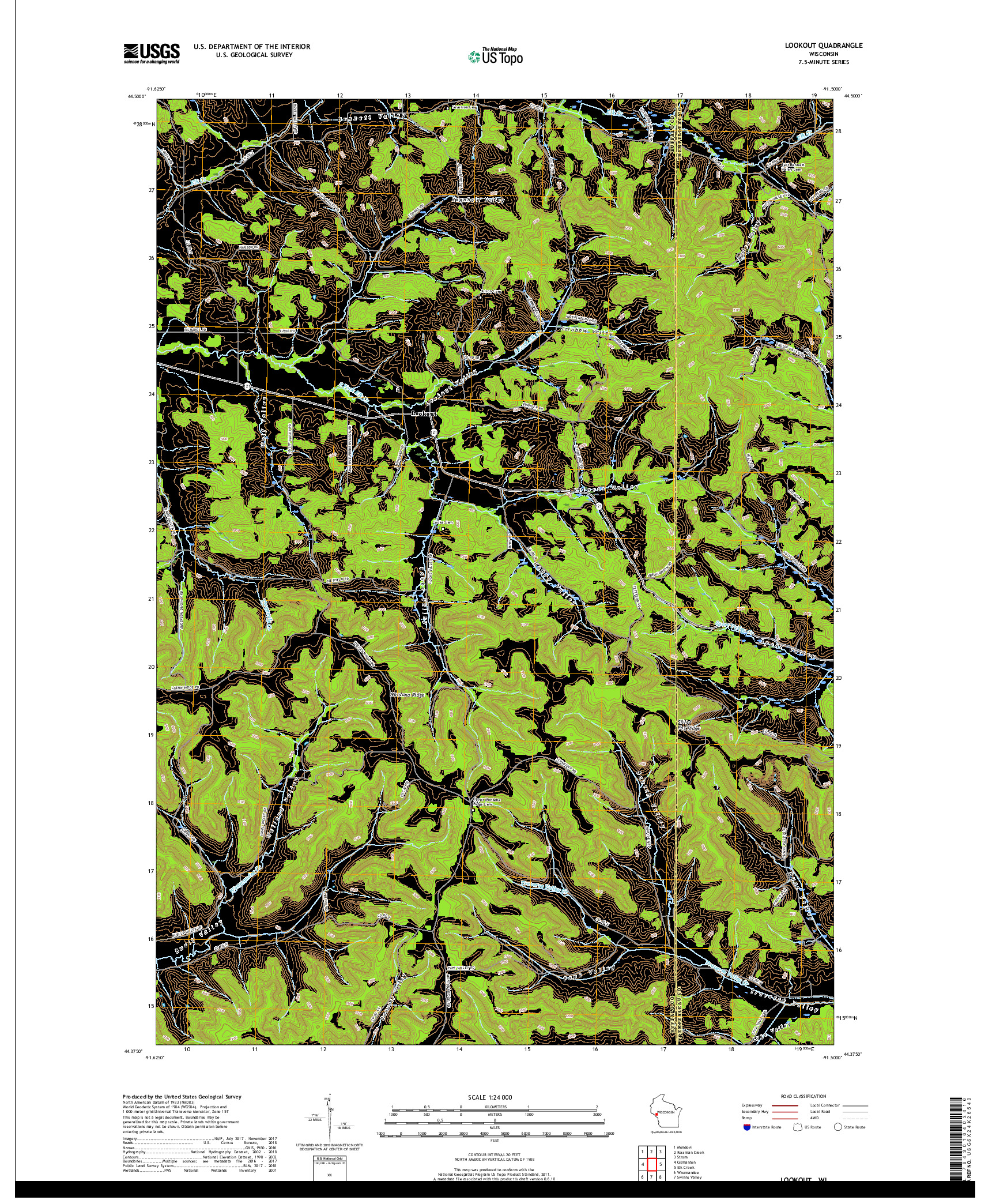 USGS US TOPO 7.5-MINUTE MAP FOR LOOKOUT, WI 2018