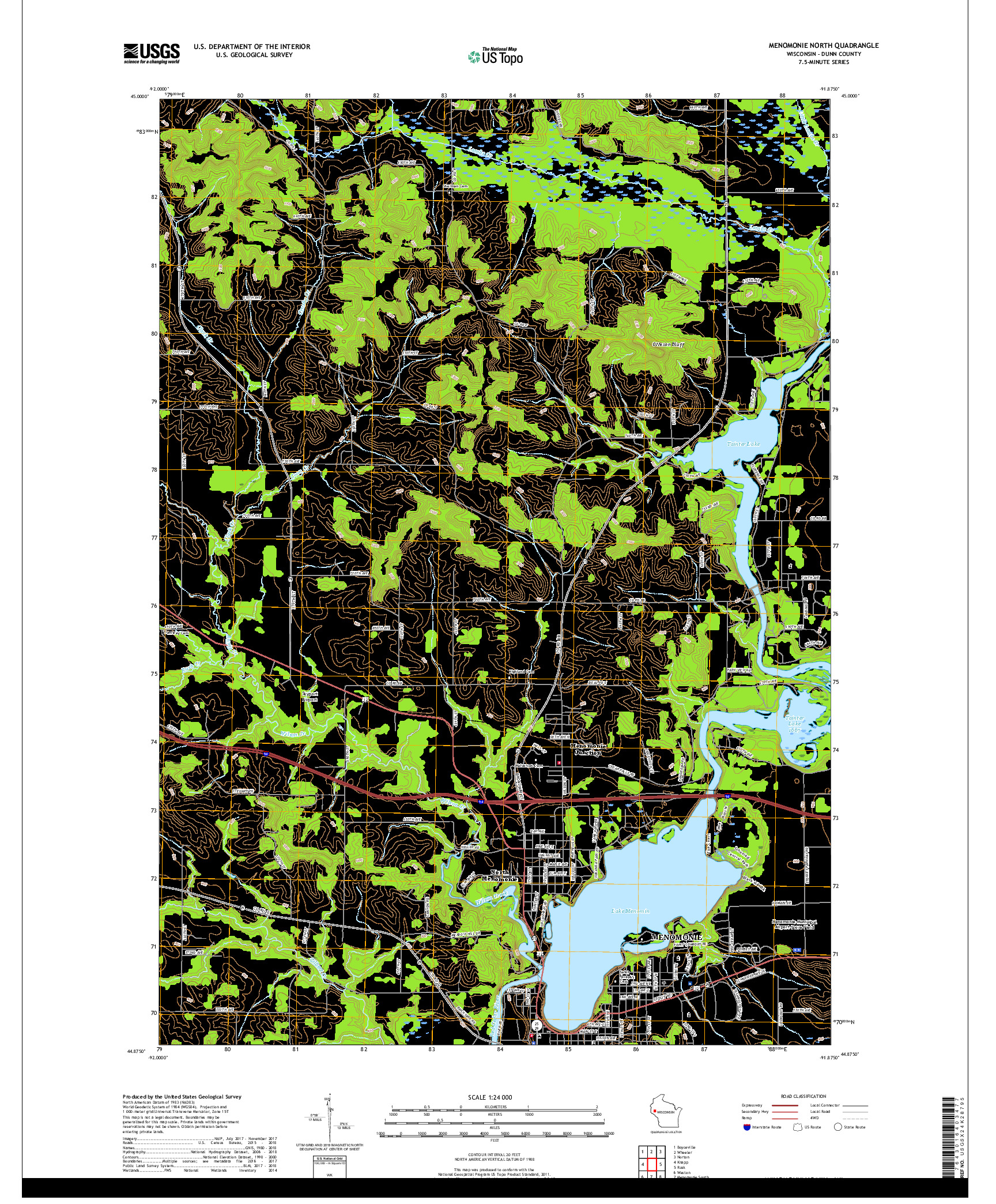 USGS US TOPO 7.5-MINUTE MAP FOR MENOMONIE NORTH, WI 2018