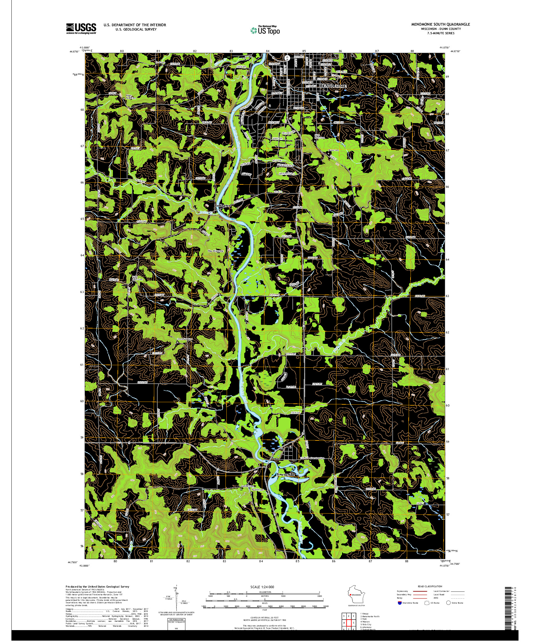 USGS US TOPO 7.5-MINUTE MAP FOR MENOMONIE SOUTH, WI 2018