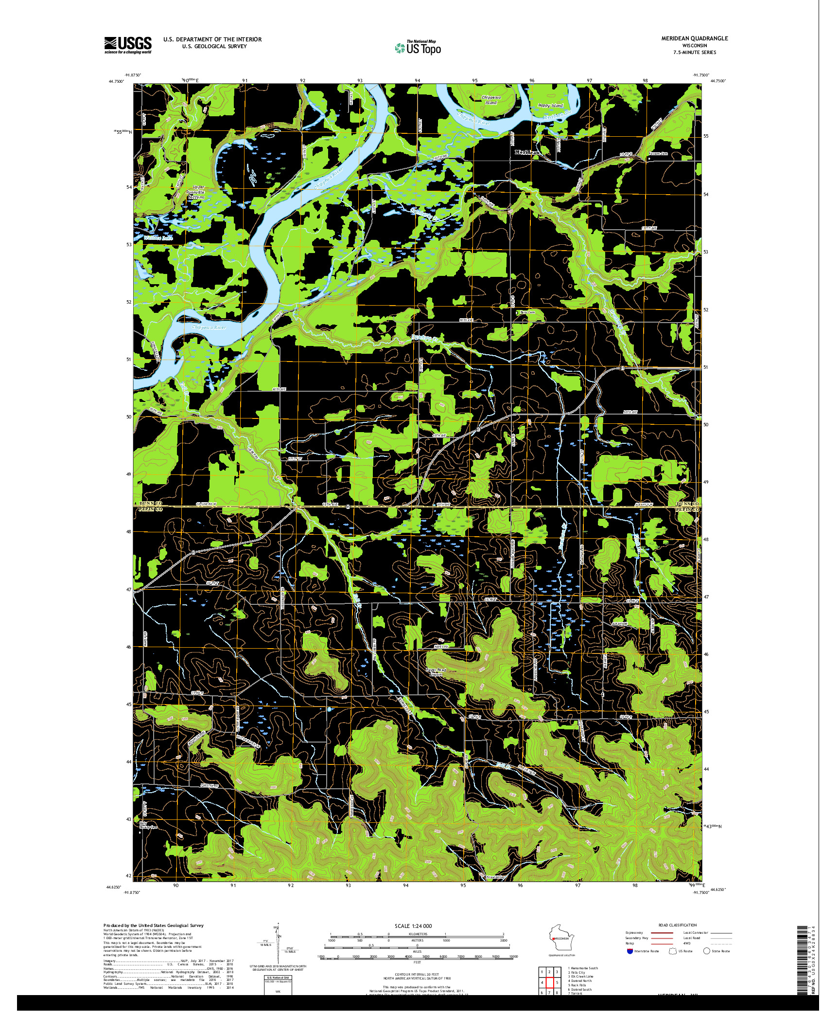 USGS US TOPO 7.5-MINUTE MAP FOR MERIDEAN, WI 2018