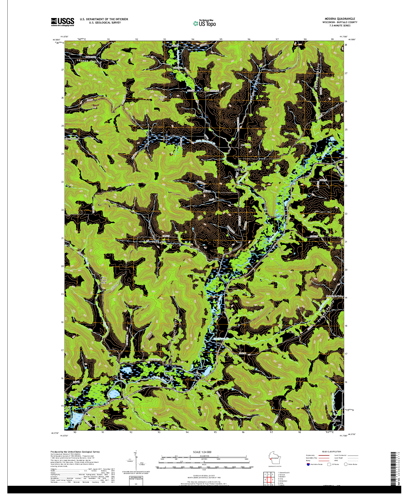 USGS US TOPO 7.5-MINUTE MAP FOR MODENA, WI 2018