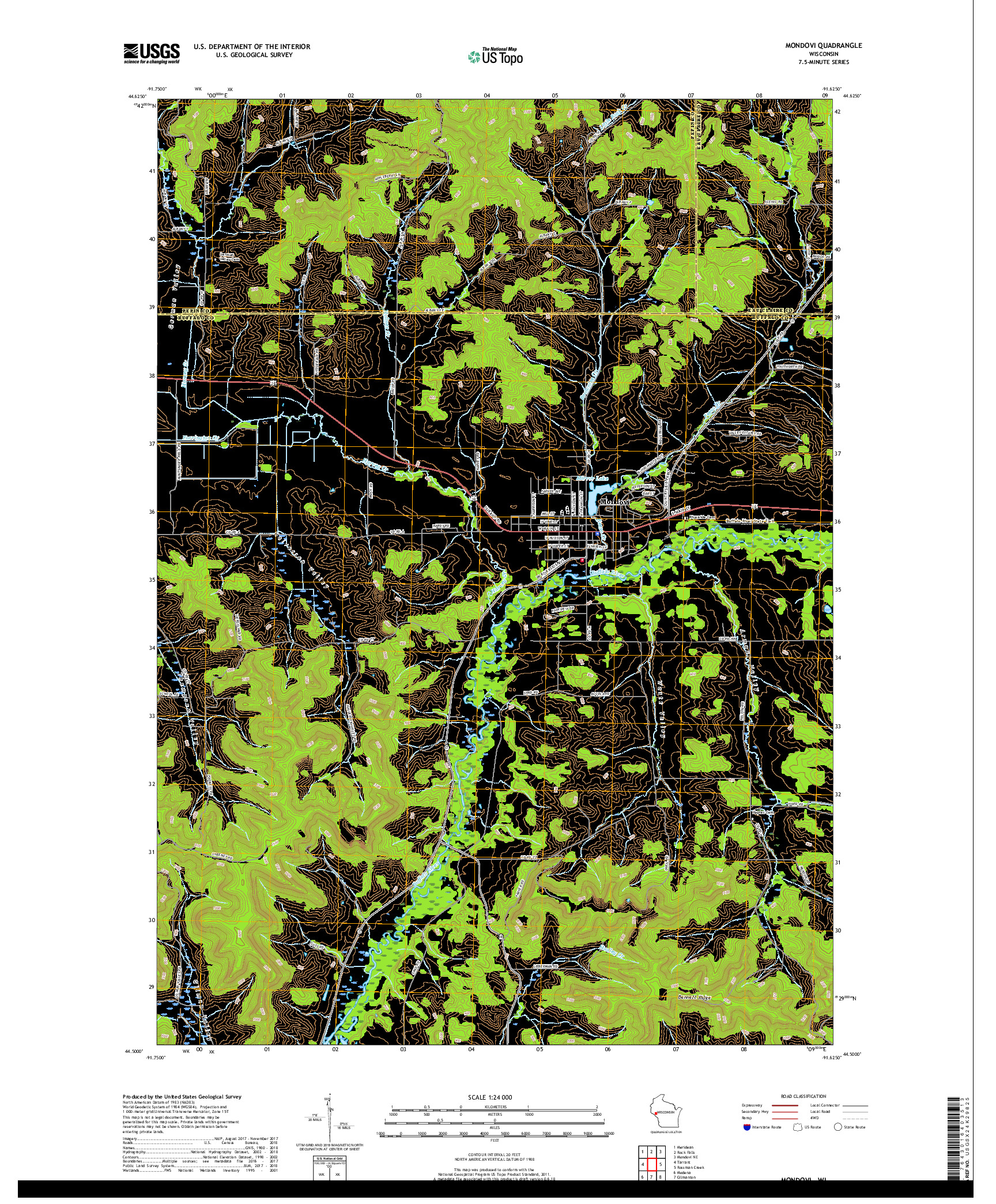 USGS US TOPO 7.5-MINUTE MAP FOR MONDOVI, WI 2018