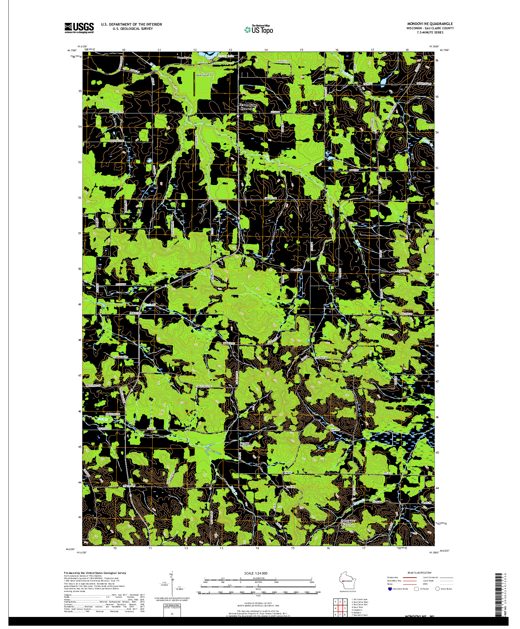 USGS US TOPO 7.5-MINUTE MAP FOR MONDOVI NE, WI 2018